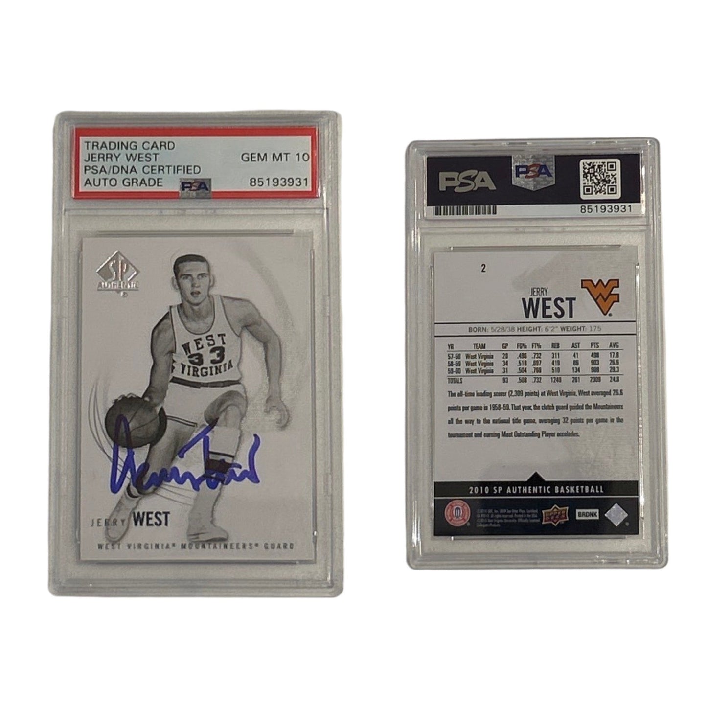 2010 Jerry West Autographed Upper Deck SP Authentic #2 PSA Auto GEM MT 10