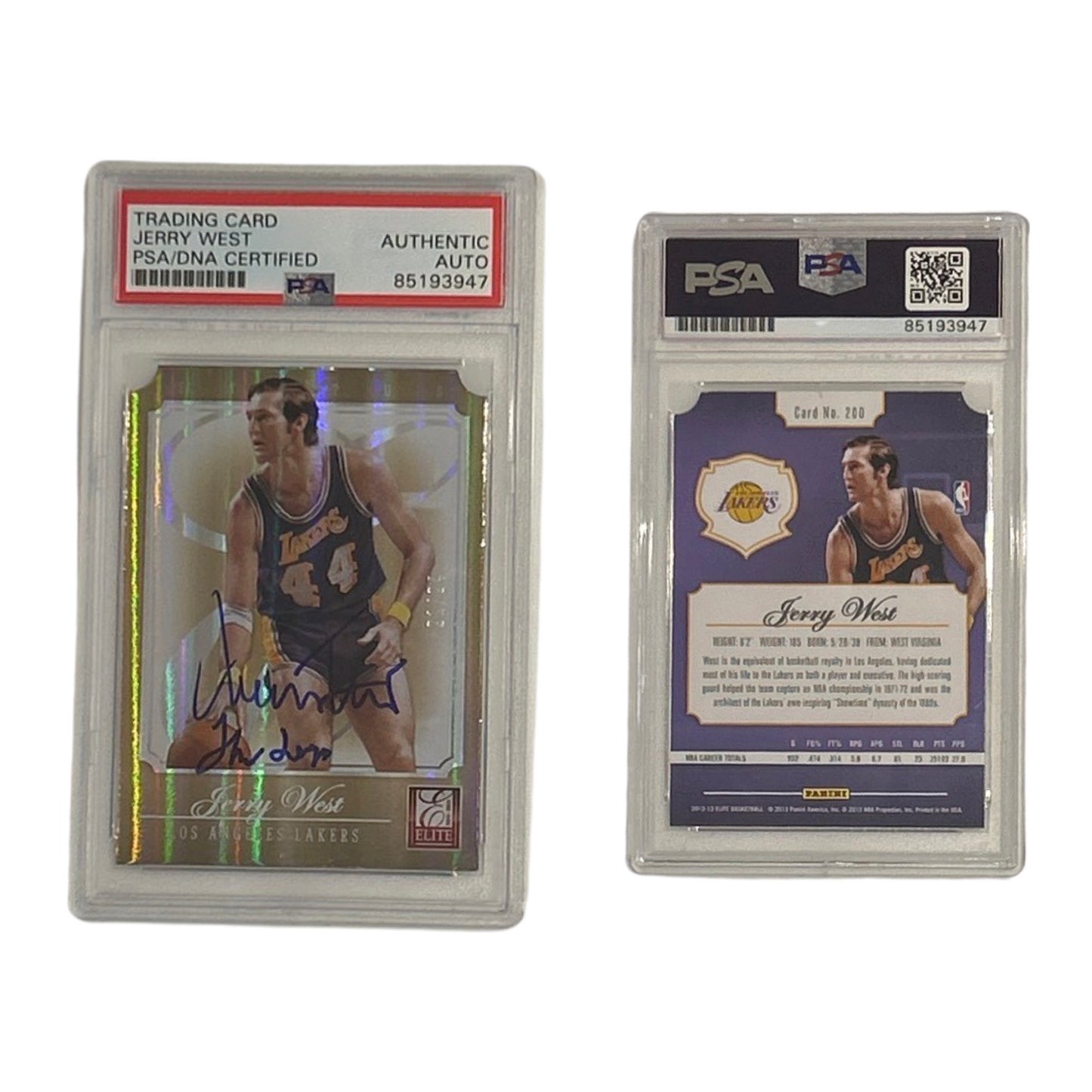 2012-13 Jerry West Autographed Panini Elite Gold Status Die-Cut /24 #200 “The Logo” Inscription PSA Auto Authentic