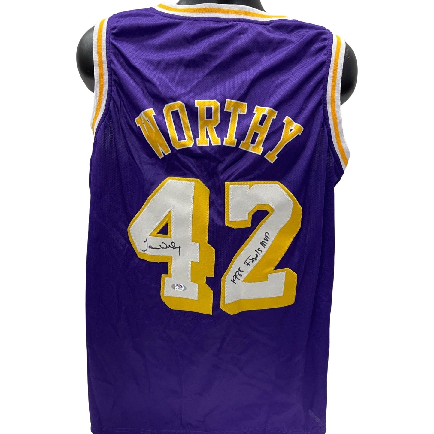 James Worthy Autographed Los Angeles Lakers Purple Jersey 1988 Finals MVP Inscription PSA