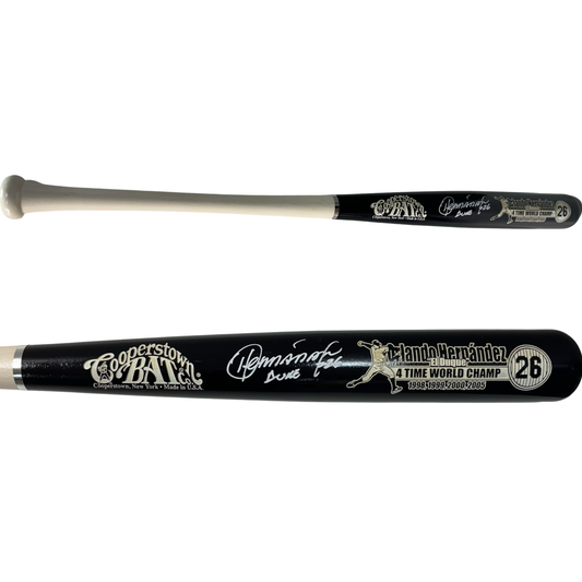 Orlando Hernandez Autographed New York Yankees Blue Barrel Cooperstown Bat Steiner CX