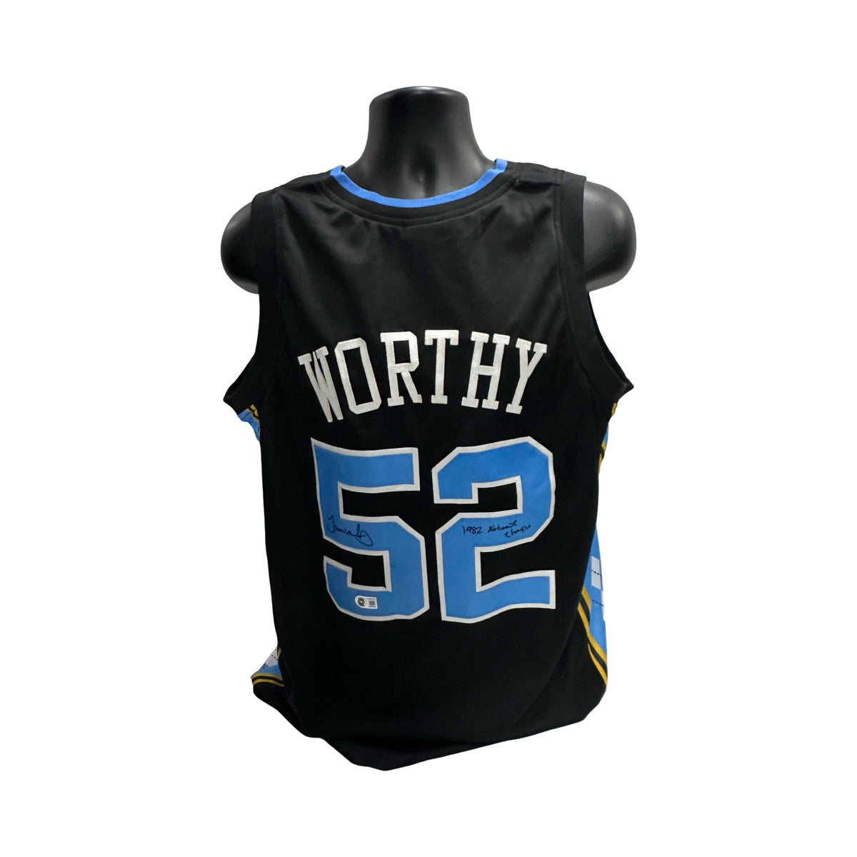 James Worthy Autographed & Inscribed North Carolina Black Jersey BAS