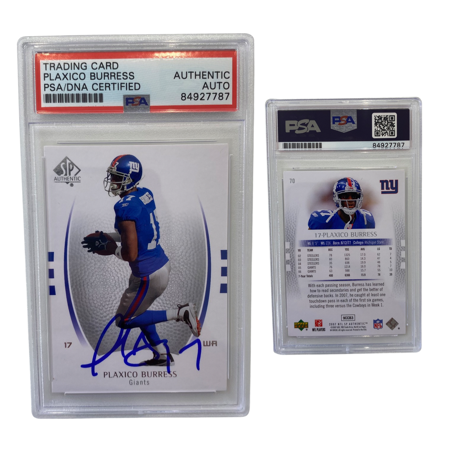 2007 Plaxico Burress Upper Deck SP Authentic #70 Autographed PSA Auto Authentic