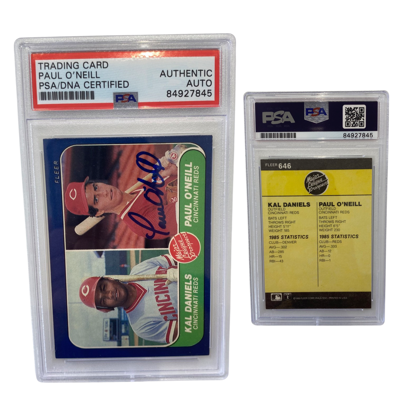 1986 Paul O'Neill Fleer Major League Prospect #646 Autographed PSA Auto Authentic