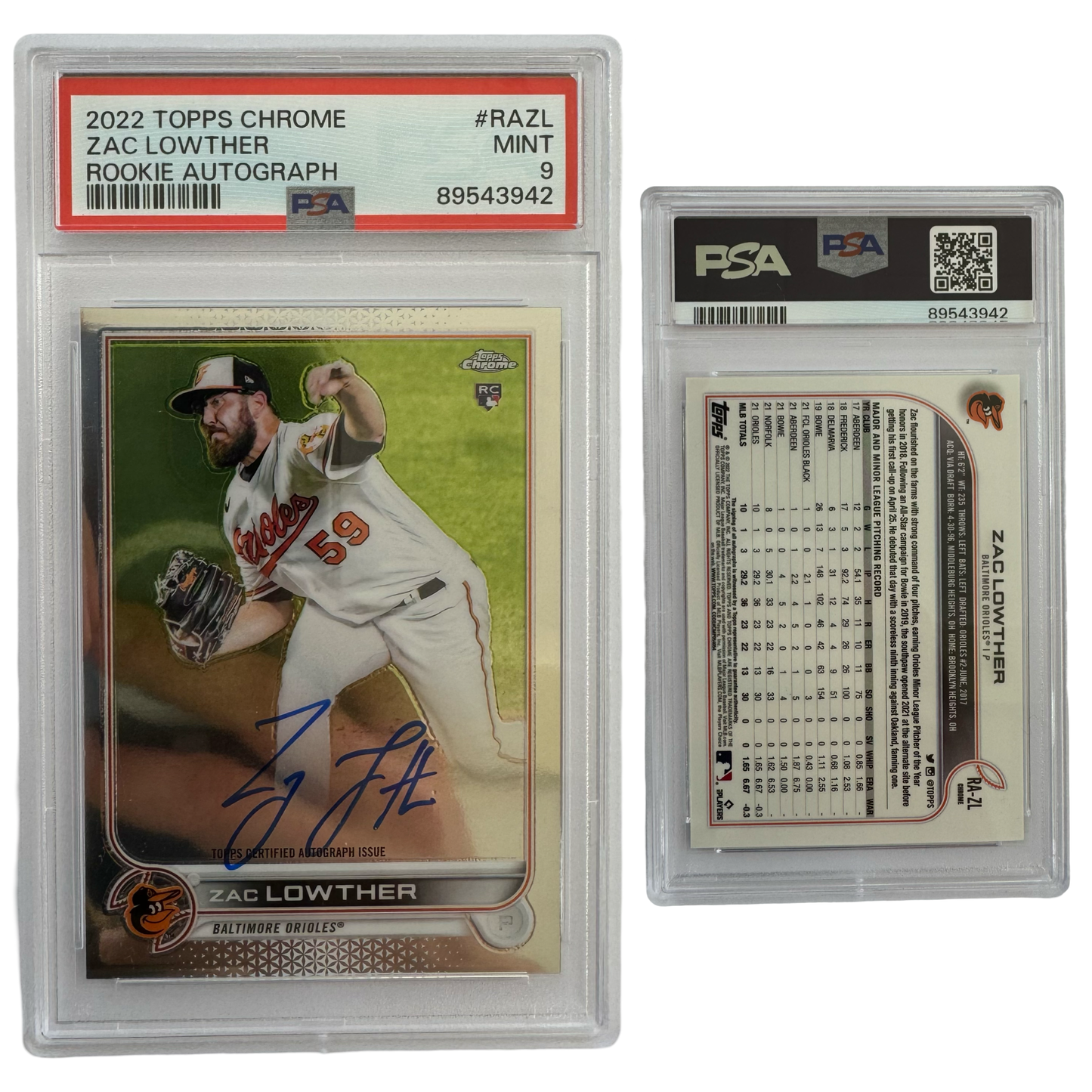 2022 Zac Lowther Autographed Topps Chrome Rookie #RAZL PSA MINT 9