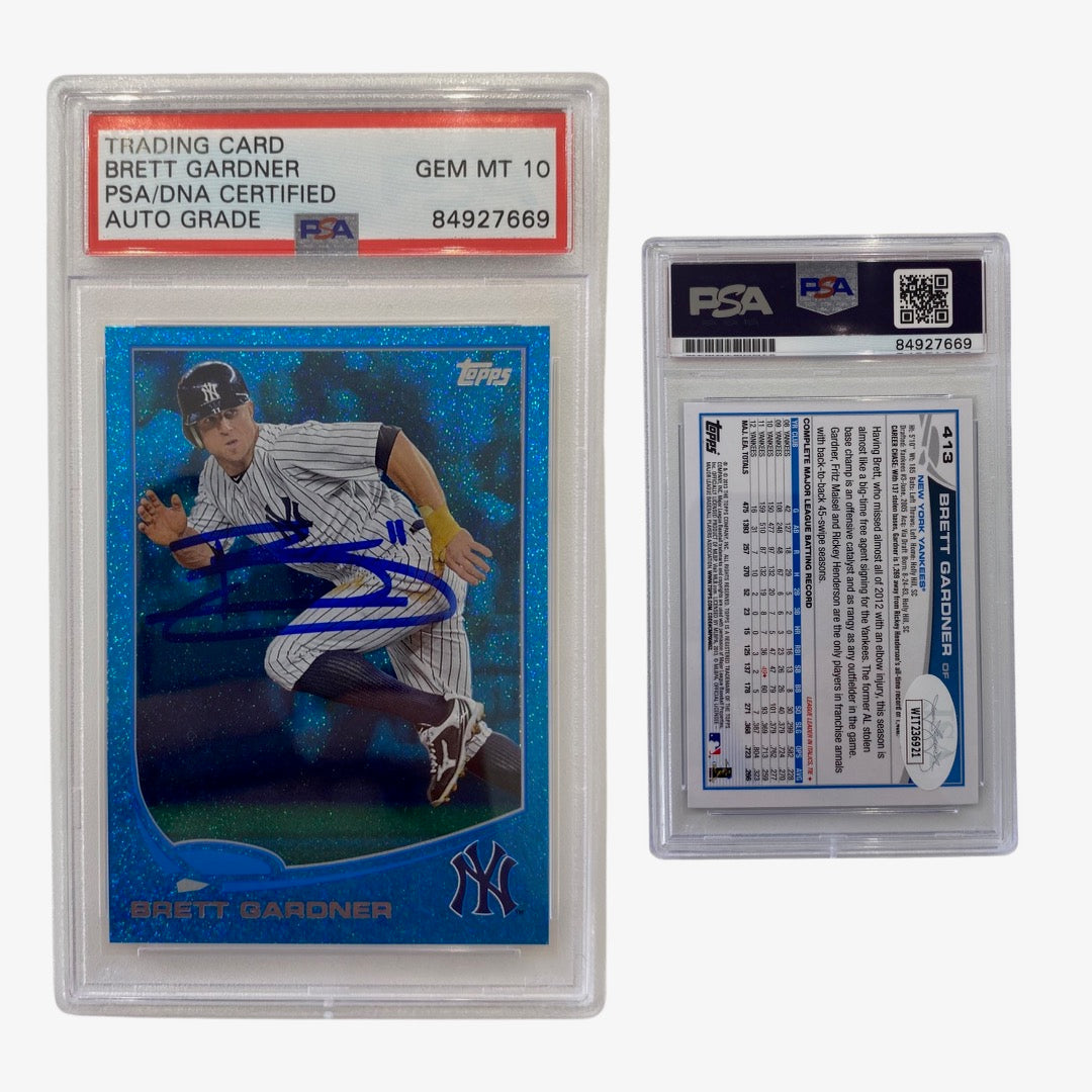 2013 Brett Gardner Topps Silver Slate Blue Sparkle #413 Autographed PSA Gem MT 10