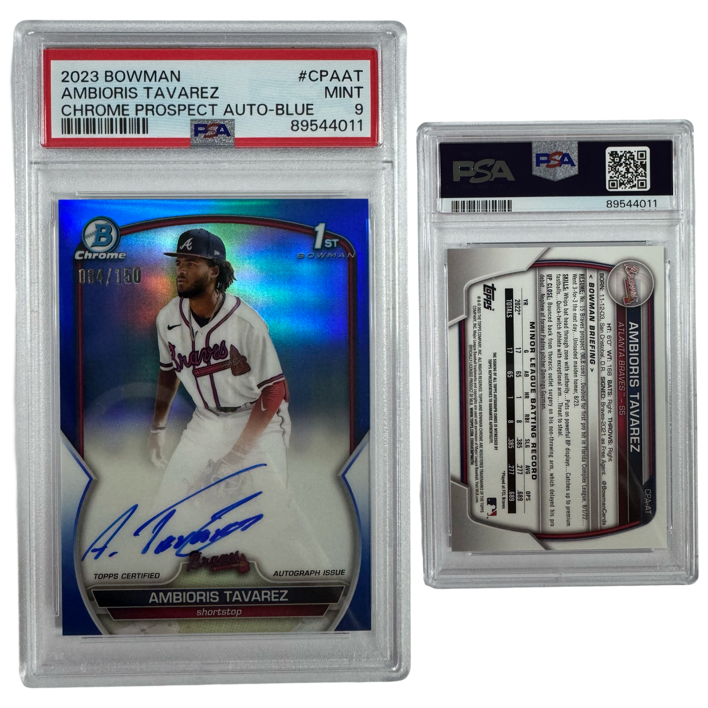 2023 Ambioris Tavarez Autographed Bowman Chrome Prospects Blue Refractor /150 #CPAAT PSA MINT 9