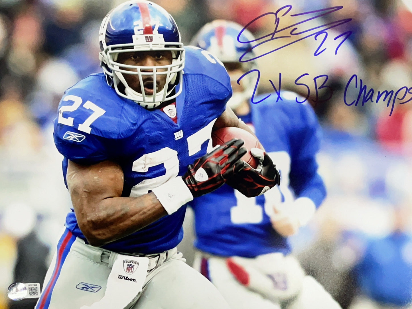 Brandon Jacobs Autographed New York Giants Inscribed "2x SB Champs" Horizontal Run 11x14 Photo Beckett BAS