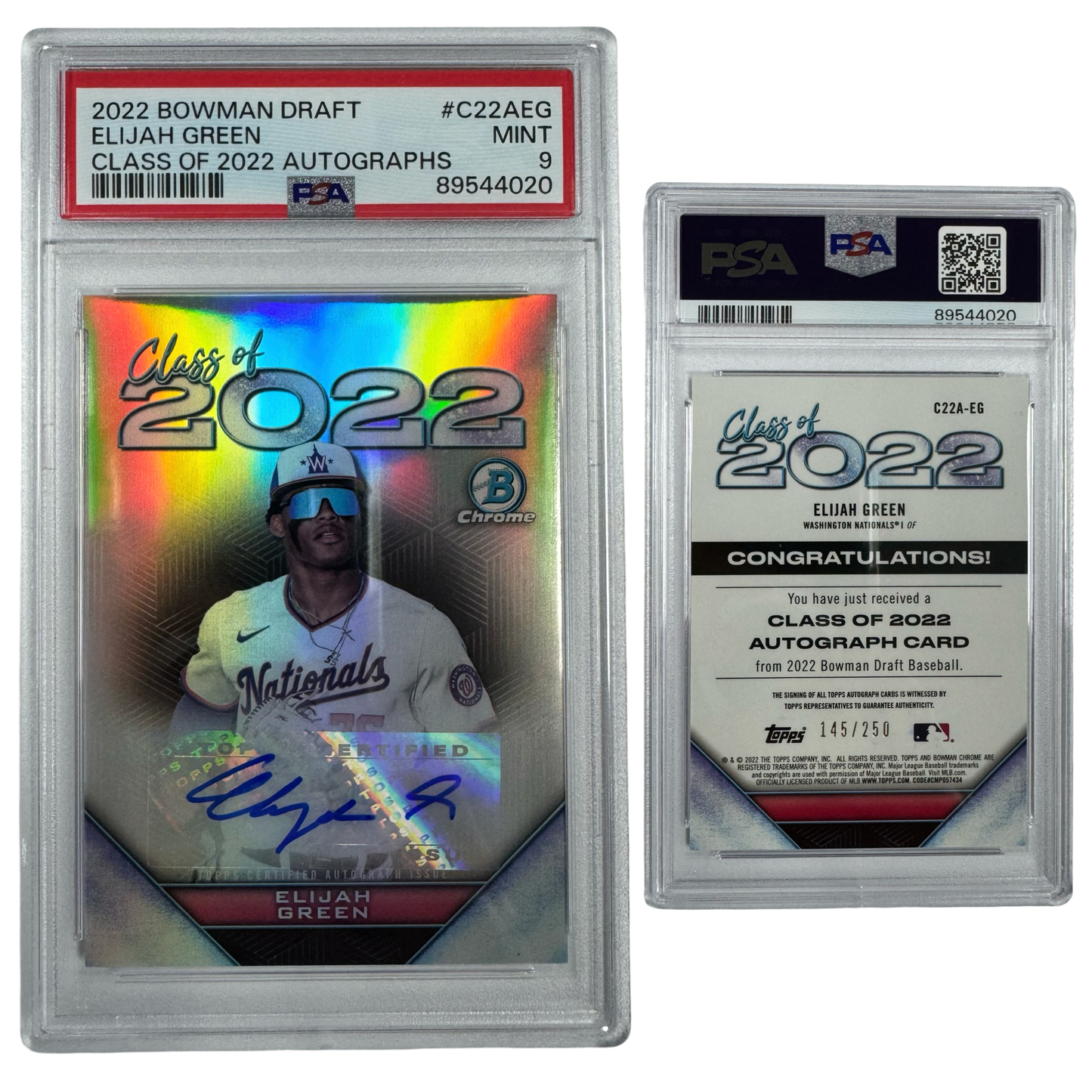 2022 Elijah Green Autographed Bowman Draft Class of 2022 /250 #C22AEG PSA MINT 9