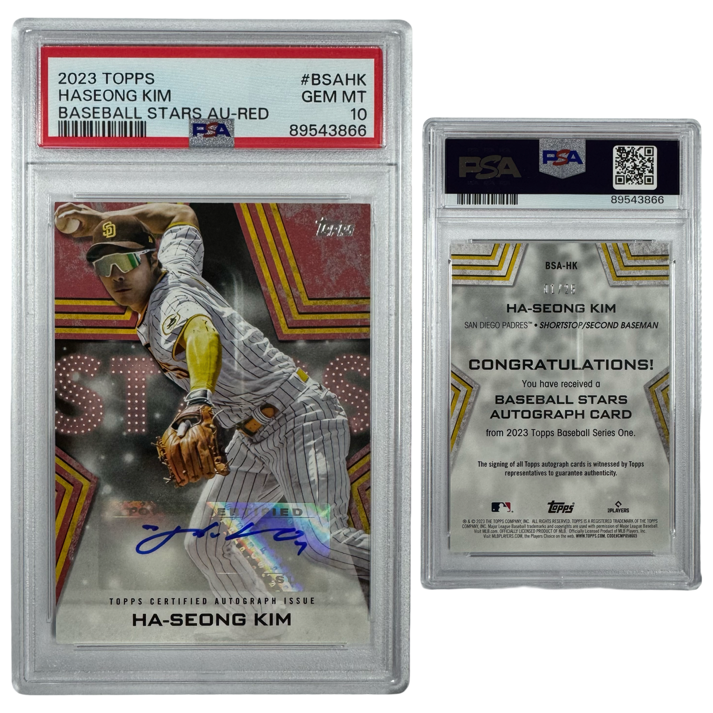 2023 Haseong Kim Autographed Topps Baseball Stars Red /25 #BSAHK PSA GEM MT 10