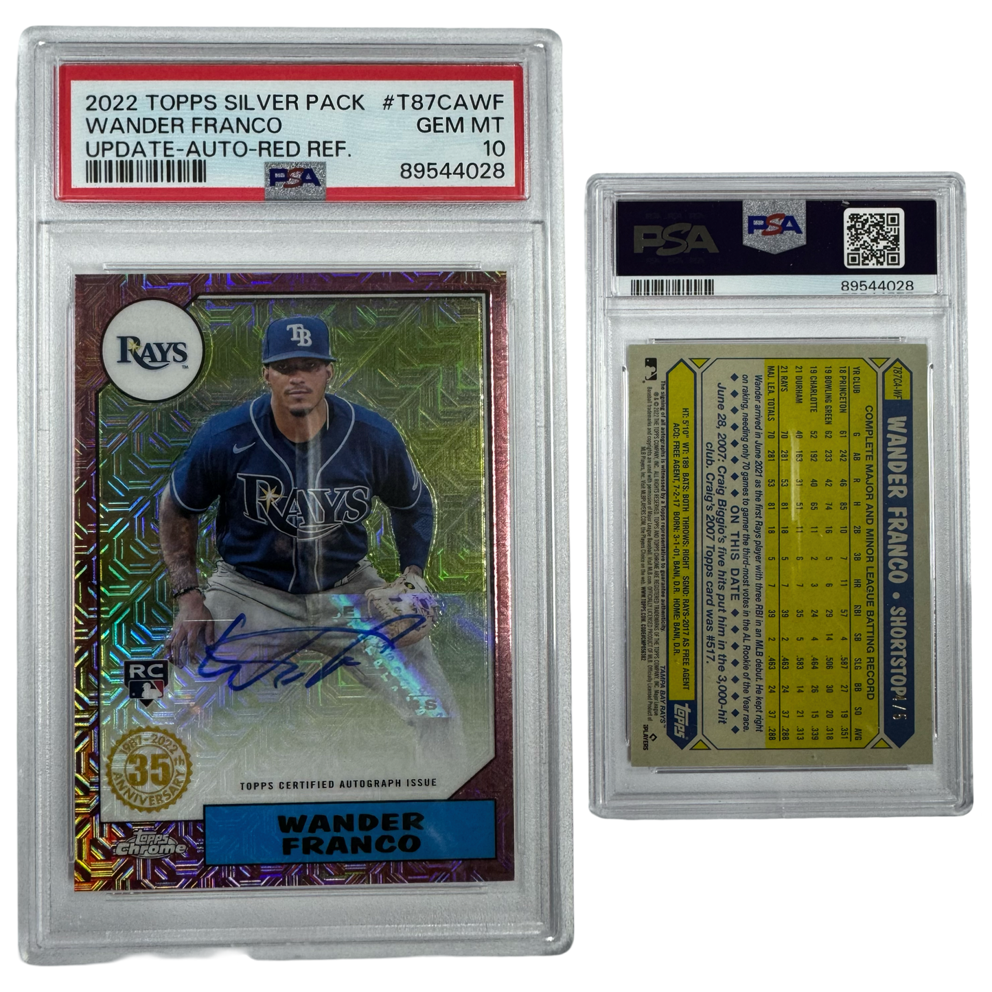 2022 Wander Franco Autographed Topps Silver Pack Update Red Refractor /5 #T87CAWF PSA GEM MT 10