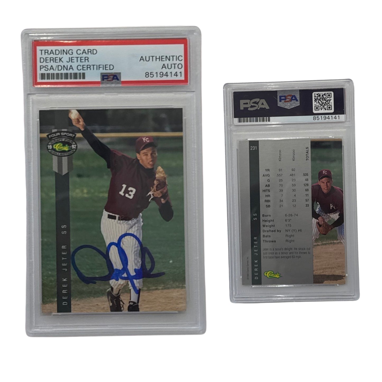 1992 Derek Jeter Classic Games #231 PSA Authentic Auto