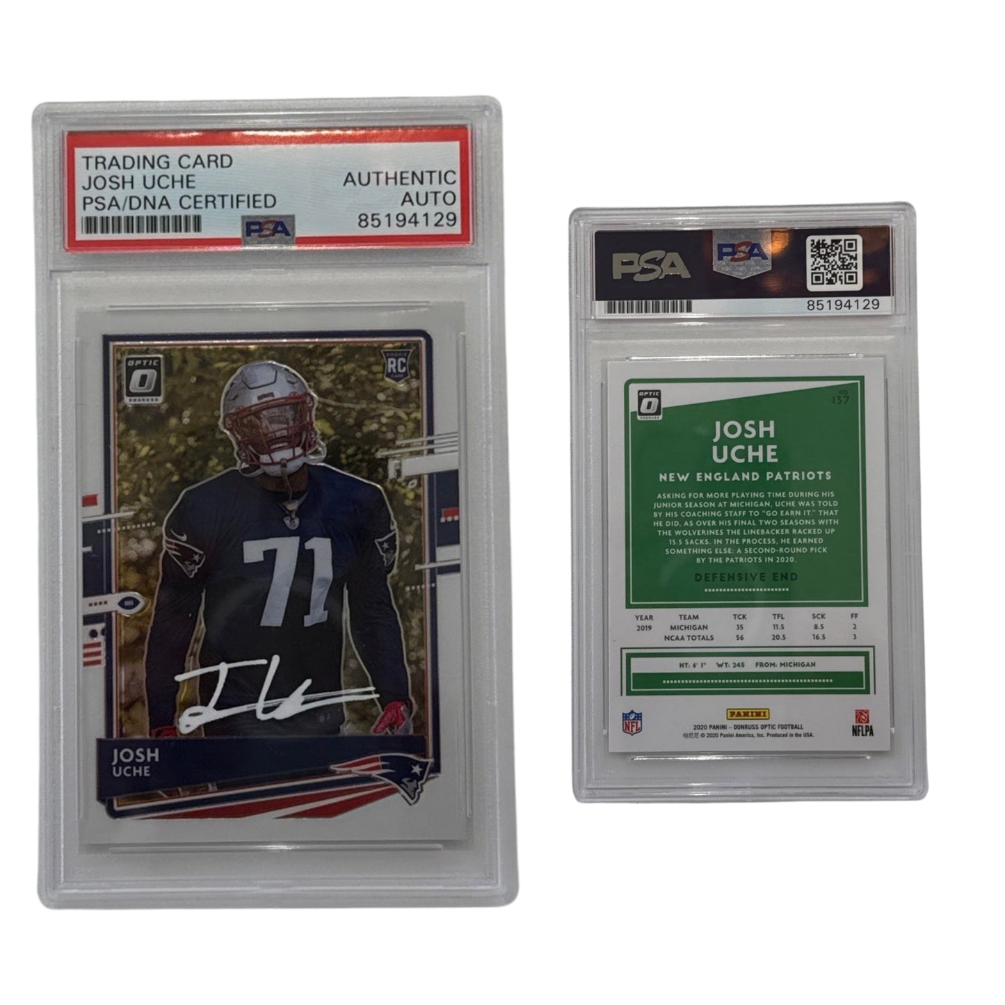 2020 Josh Uche Panini Optic #137 PSA Authentic Auto