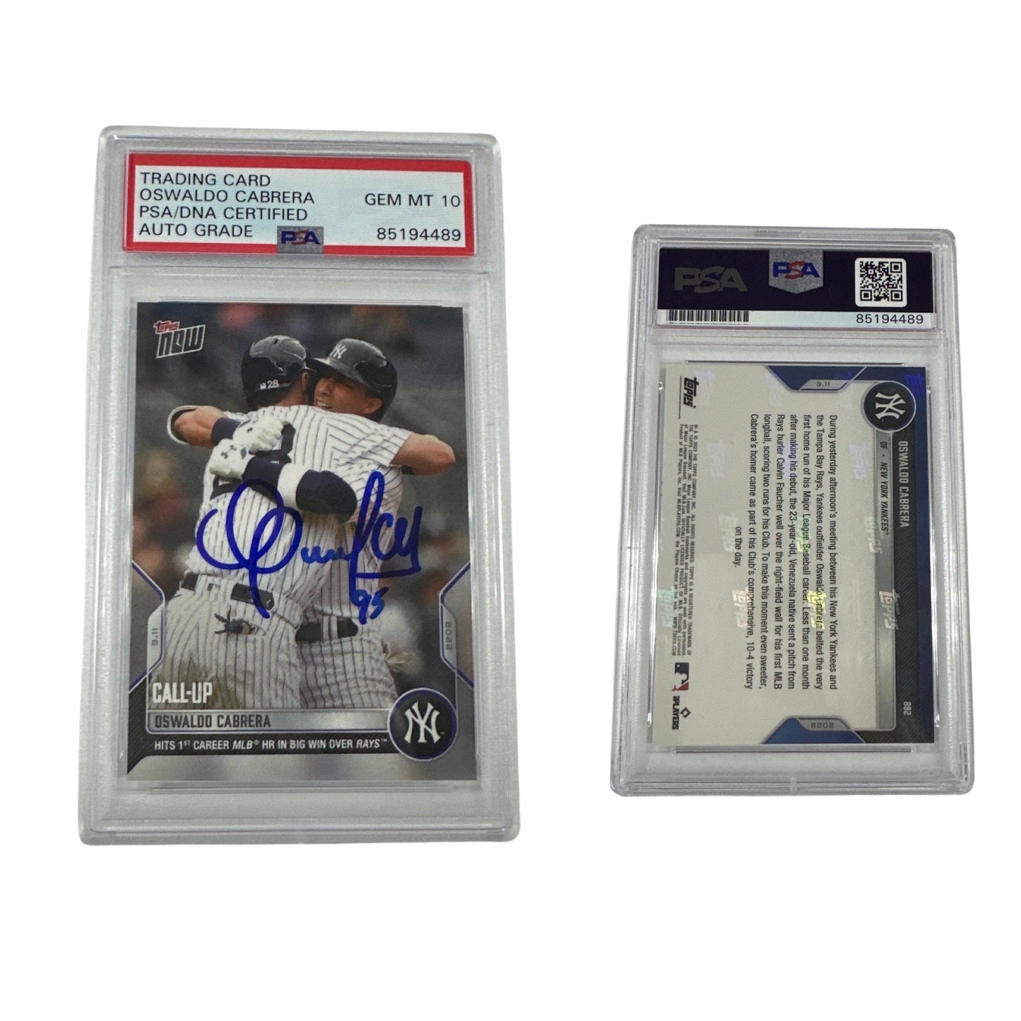 2022 Oswaldo Cabrera Topps Now #882 PSA GEM MT 10 Auto