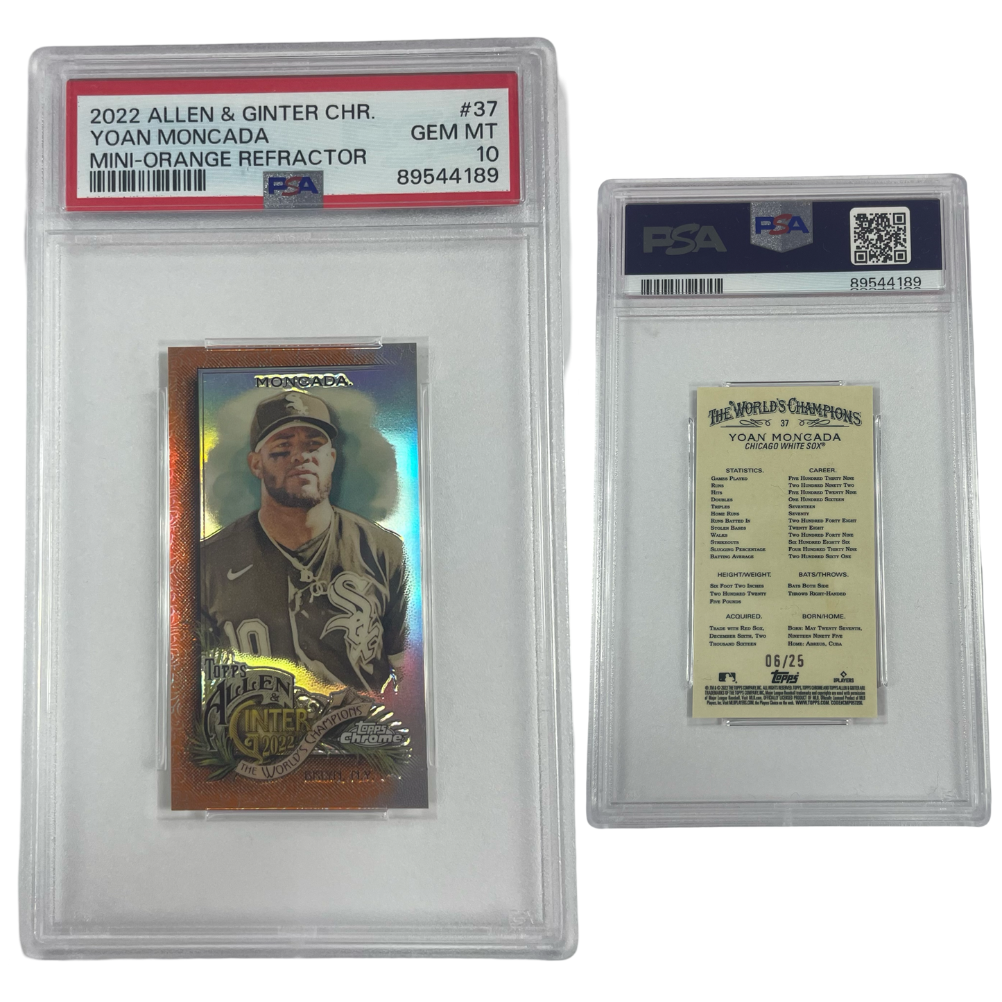 2022 Yoan Moncada Allen & Ginter Chrome Mini Orange Refractor /25 #37 PSA GEM MT 10