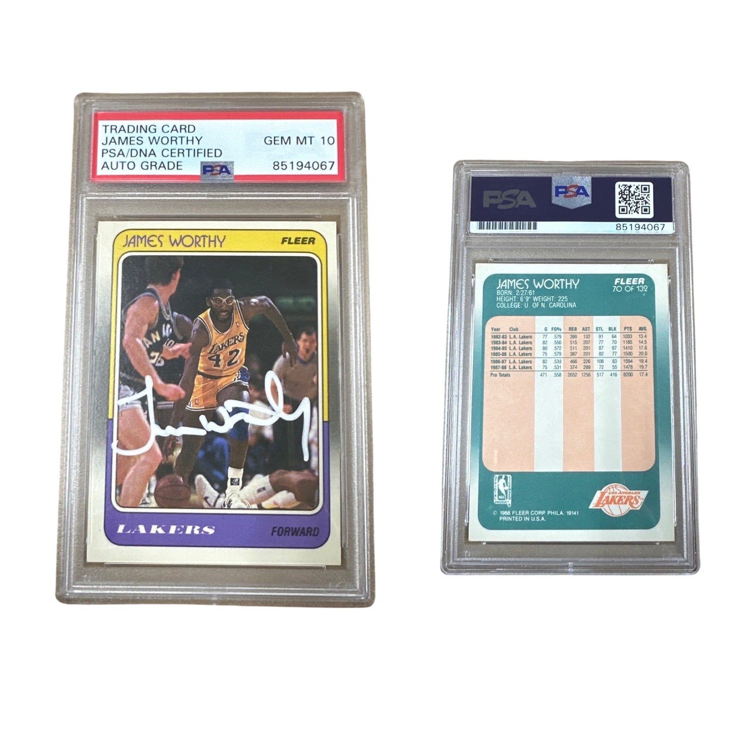 1988 James Worthy Fleer #70 Autographed PSA Auto GEM MT 10