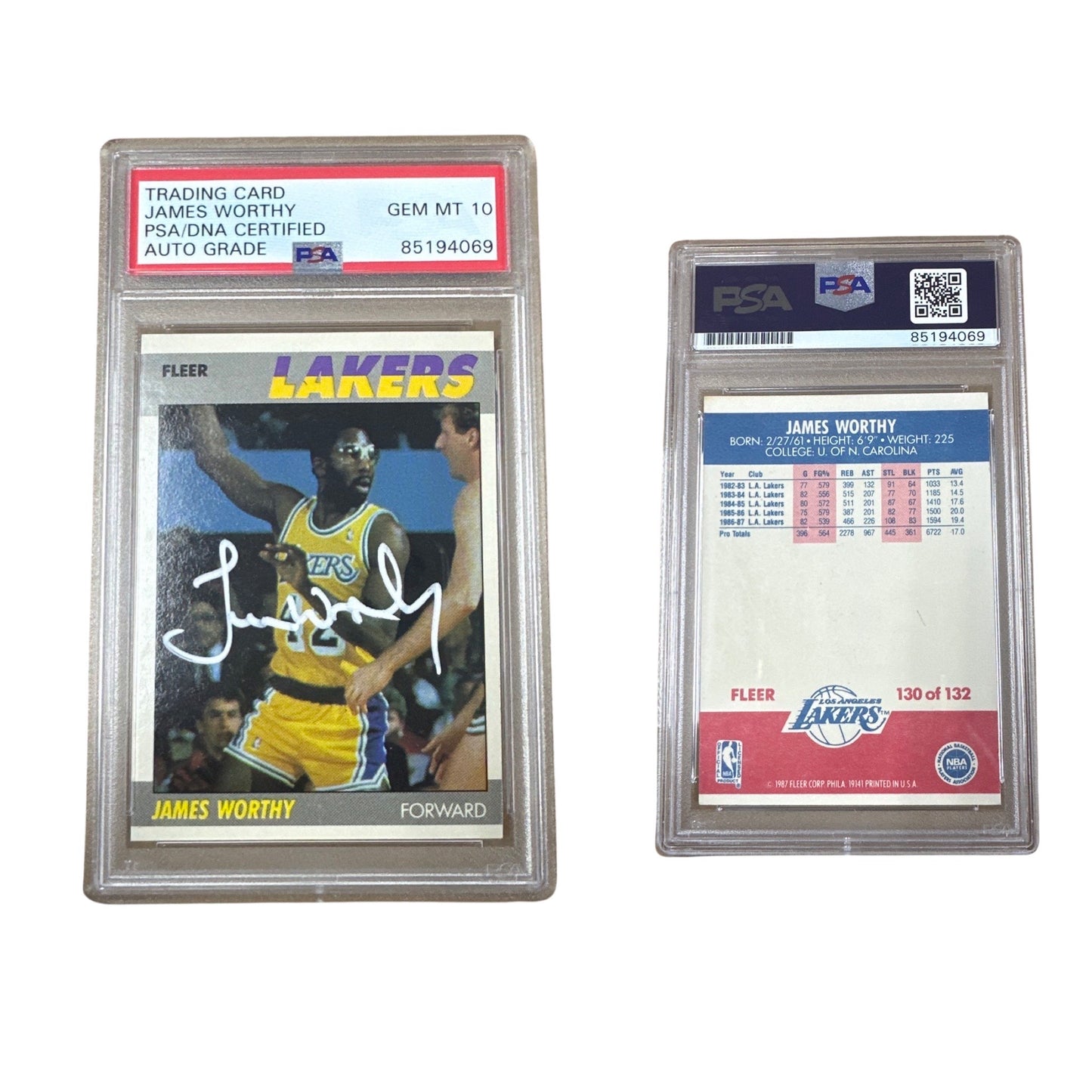 1987 James Worthy Fleer #130 Autographed PSA Auto GEM MT 10