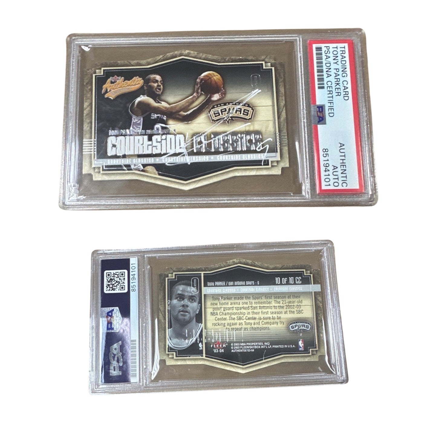 2003-04 Tony Parker Fleer Authentix Courtside Classic #10CC PSA Authentic Auto