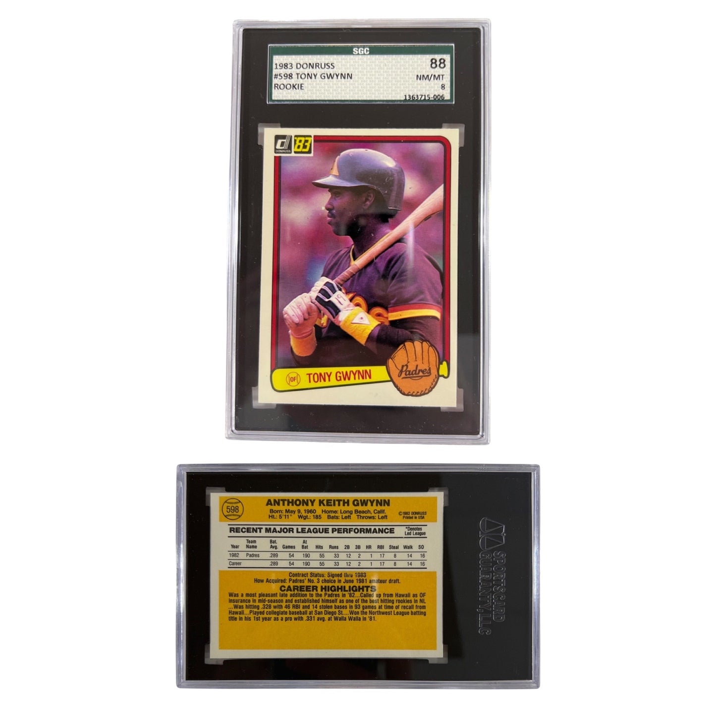 1983 Donruss #598 Tony Gwynn Rookie SGC NM/MT 8