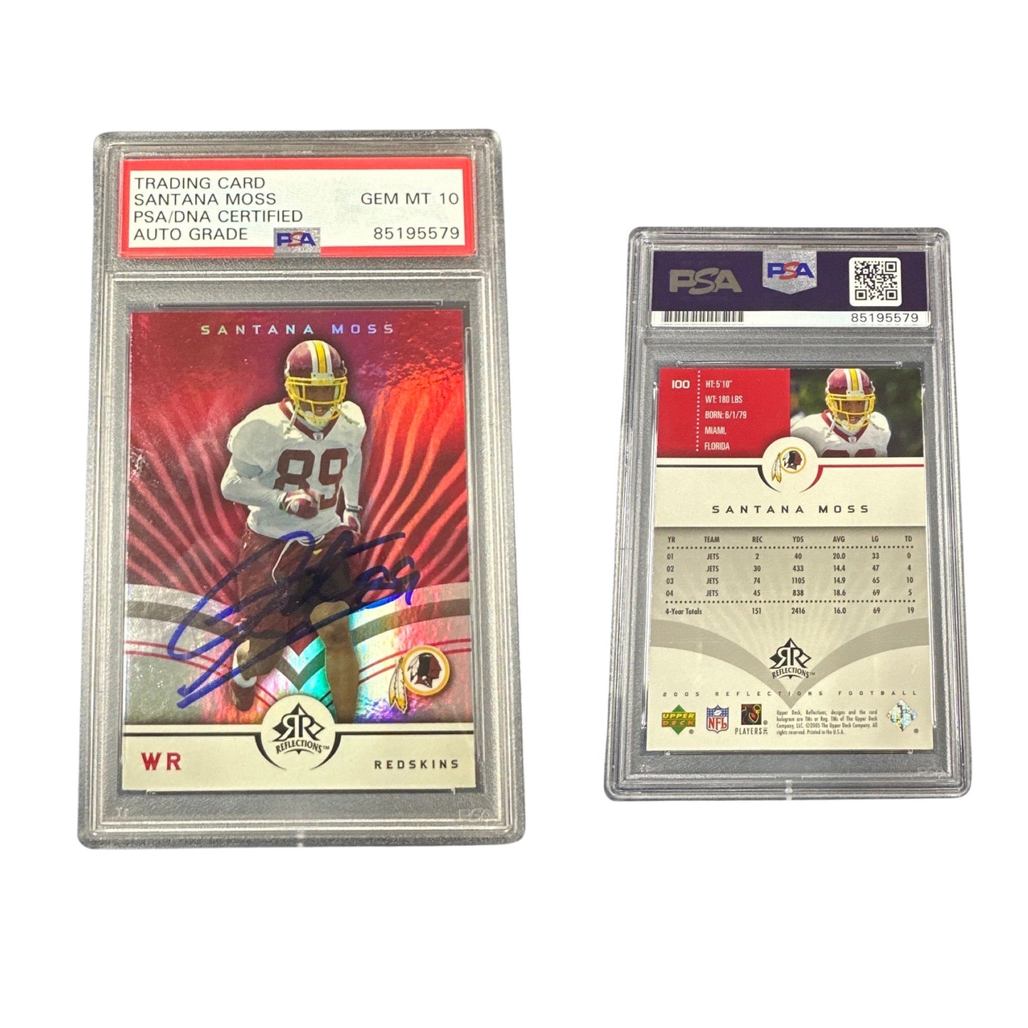 2005 Santana Moss Upper Deck SP Reflections #100 PSA GEM MT 10 Auto