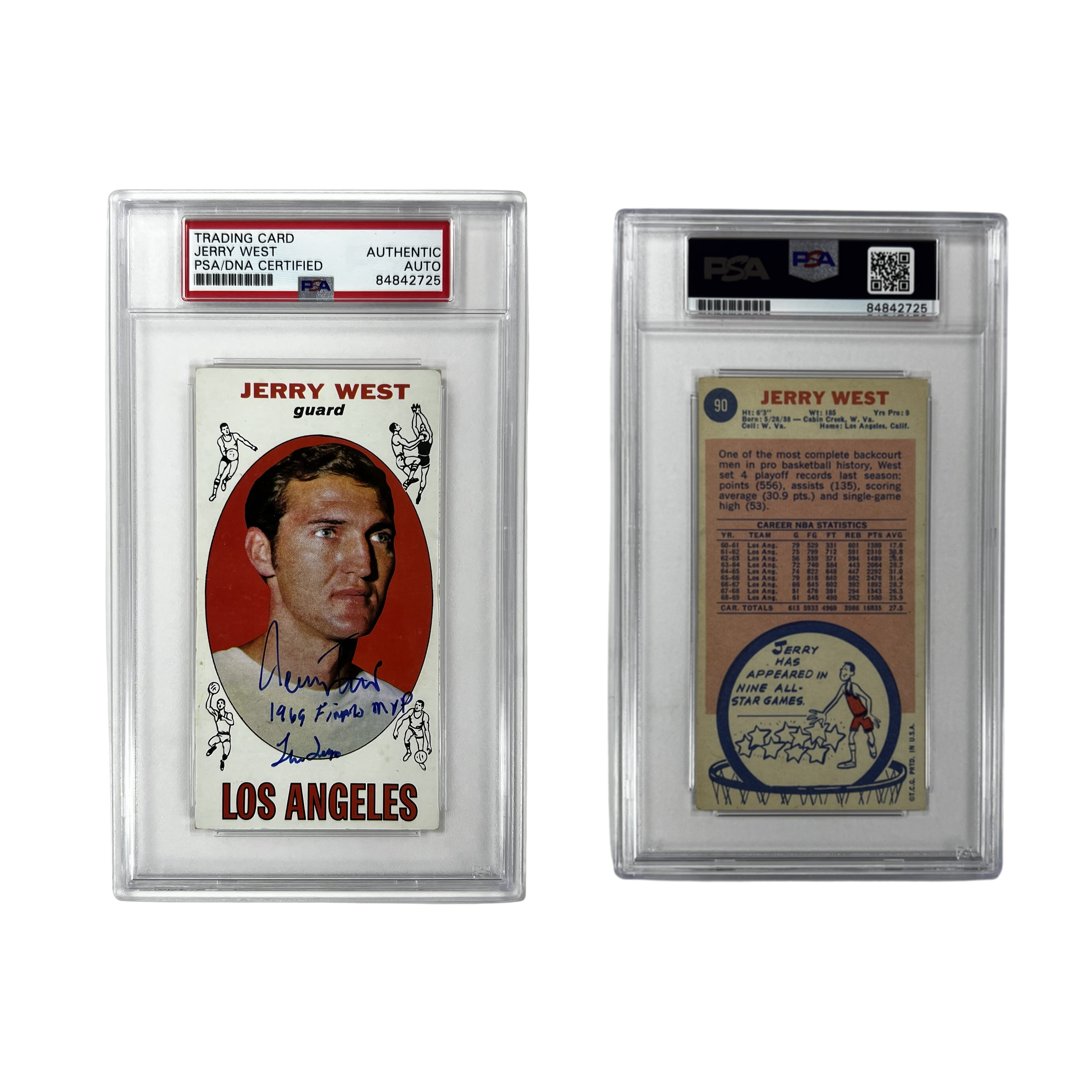 1969-70 Jerry West Autographed Topps #90 1969 Finals MVP, The Logo Inscriptions PSA Auto Authentic