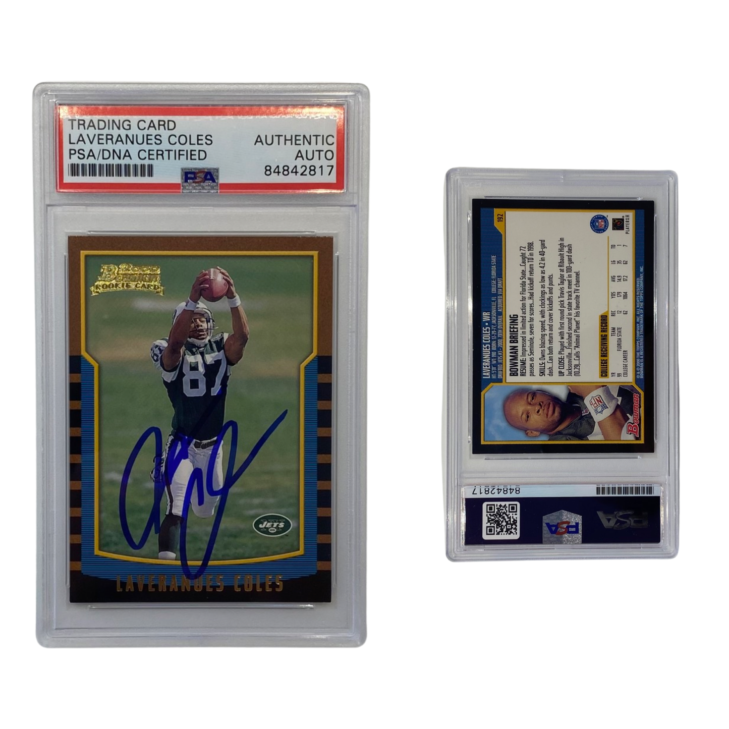 2000 Laveranues Coles Topps Bowman Rookie Card #192 Autographed PSA Auto Authentic