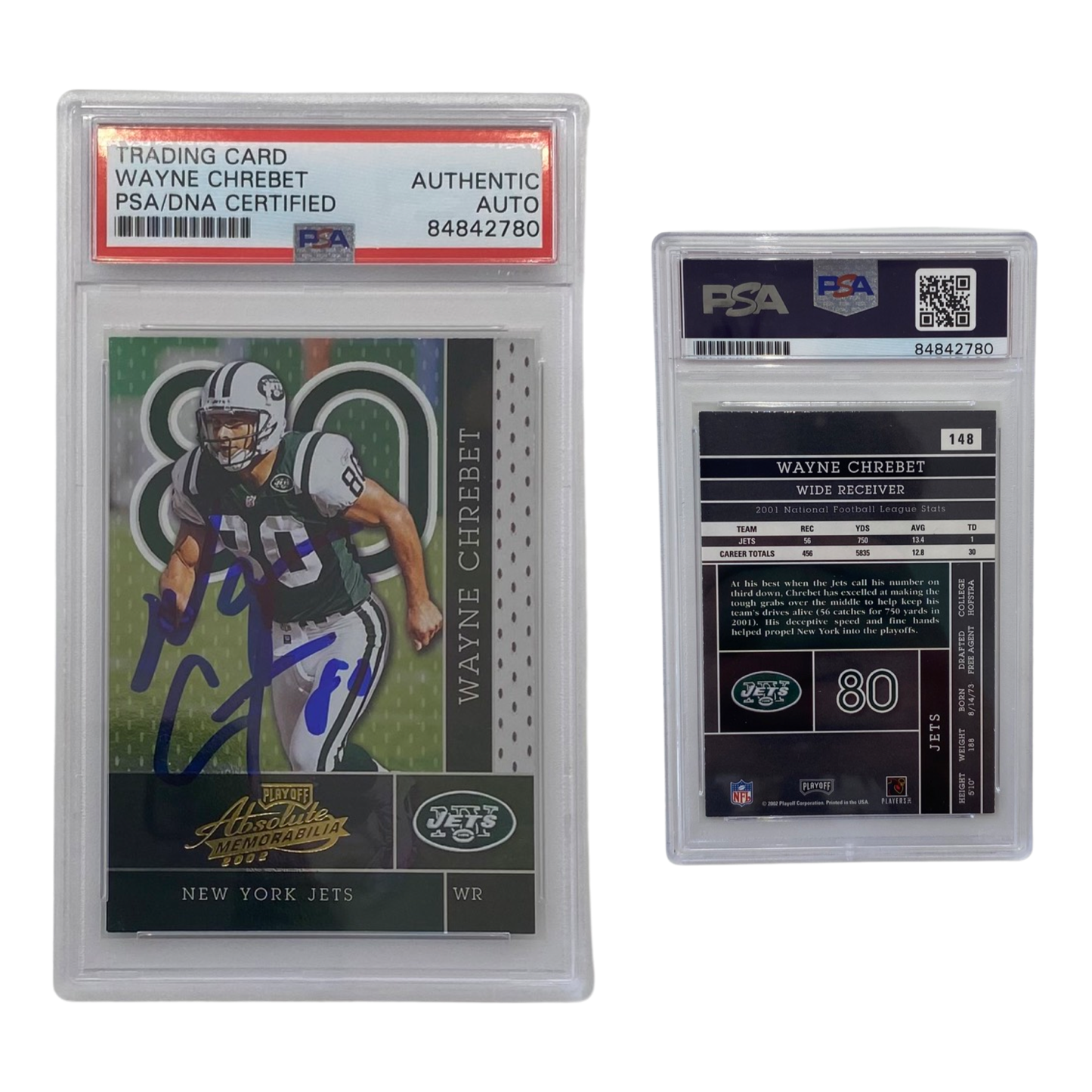 2002 Wayne Chrebet Playoff Absolute #148 Autographed PSA Auto Authentic