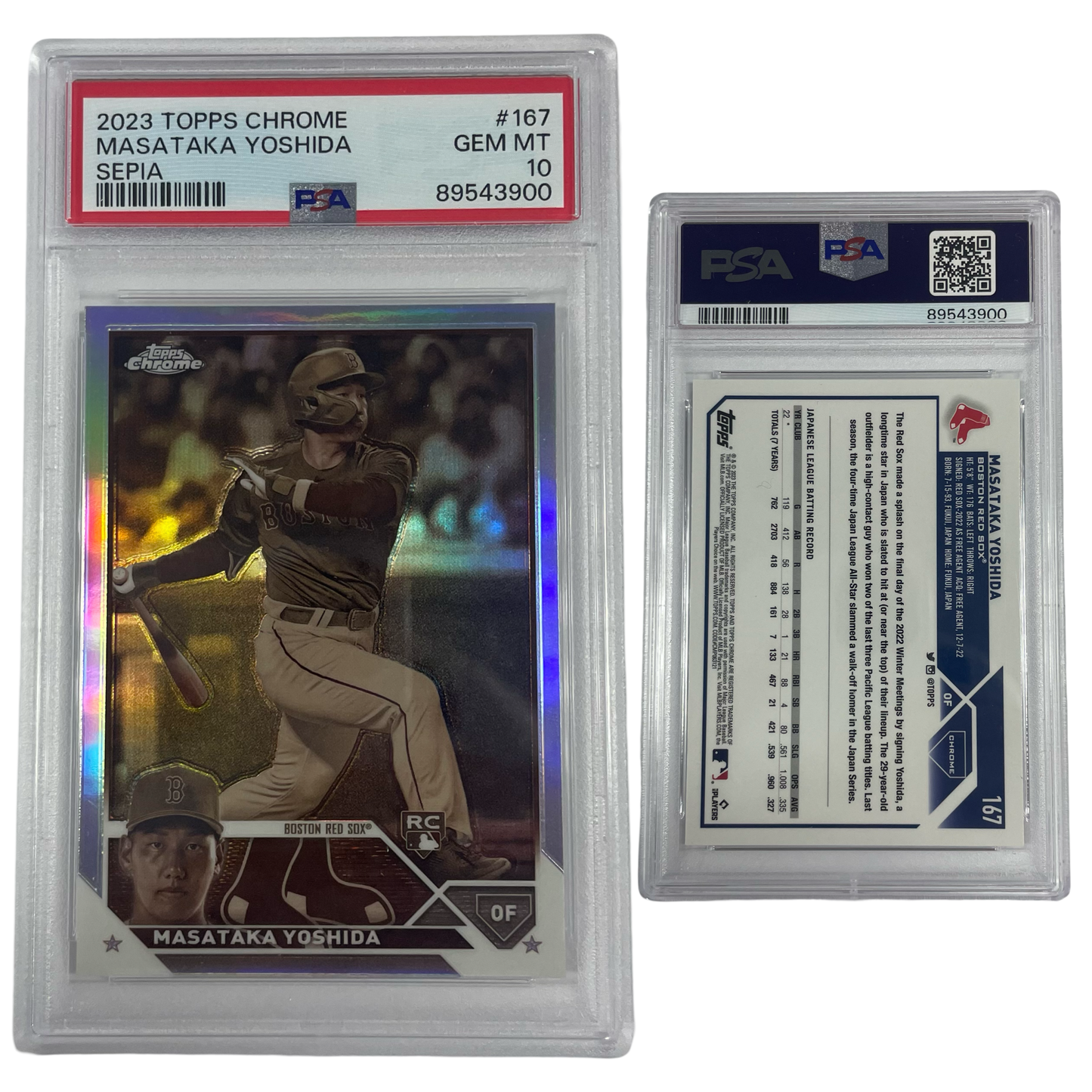 2023 Masataka Yoshida Topps Chrome Sepia Refractor Rookie #167 PSA GEM MT 10