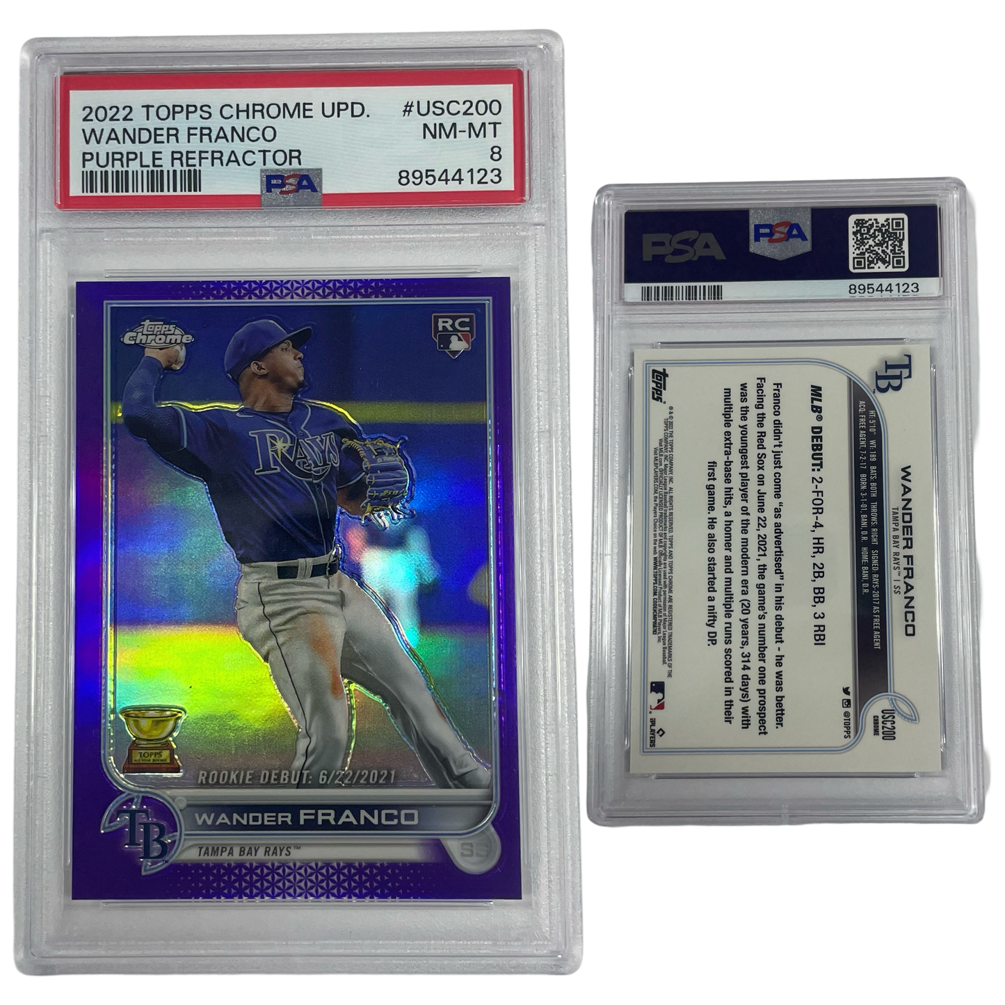 2022 Wander Franco Topps Chrome Update Purple Refractor Rookie #USC200 PSA NM MT 8