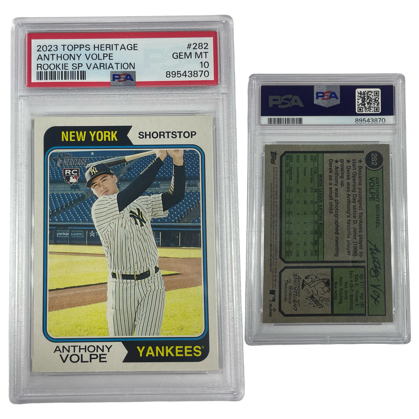 2023 Anthony Volpe Topps Heritage Rookie SP Variation #282 PSA GEM MT 10