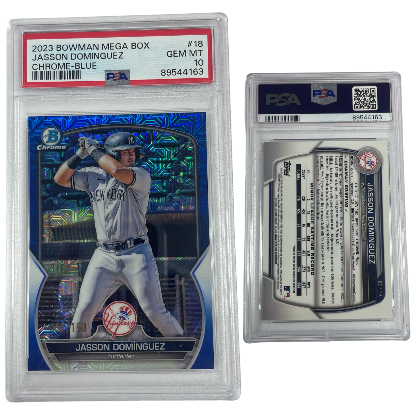2023 Jasson Dominguez Bowman Mega Box Chrome Blue Refractor /150 #18 PSA GEM MT 10