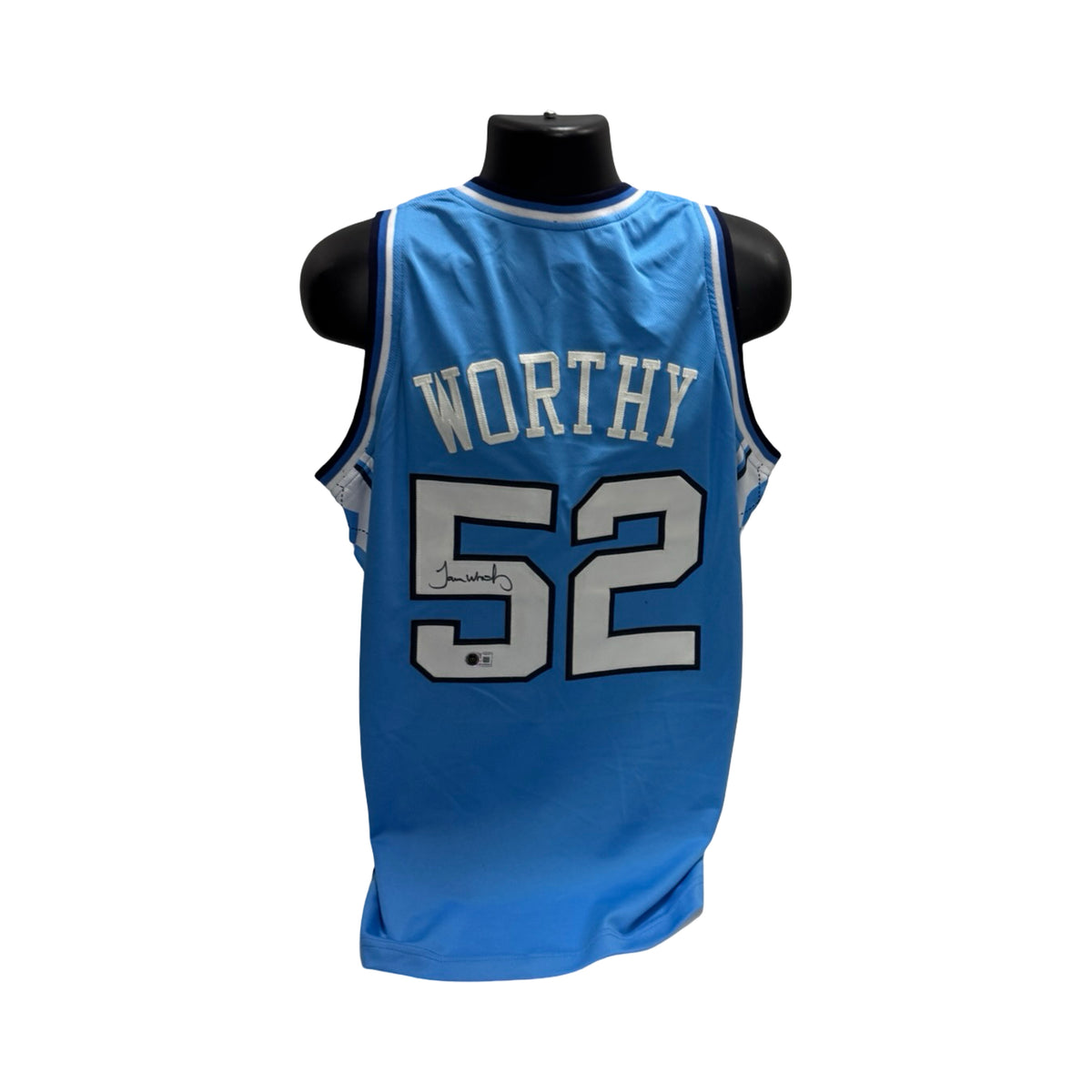 James Worthy Autographed North Carolina Light Blue and Navy Jersey BAS