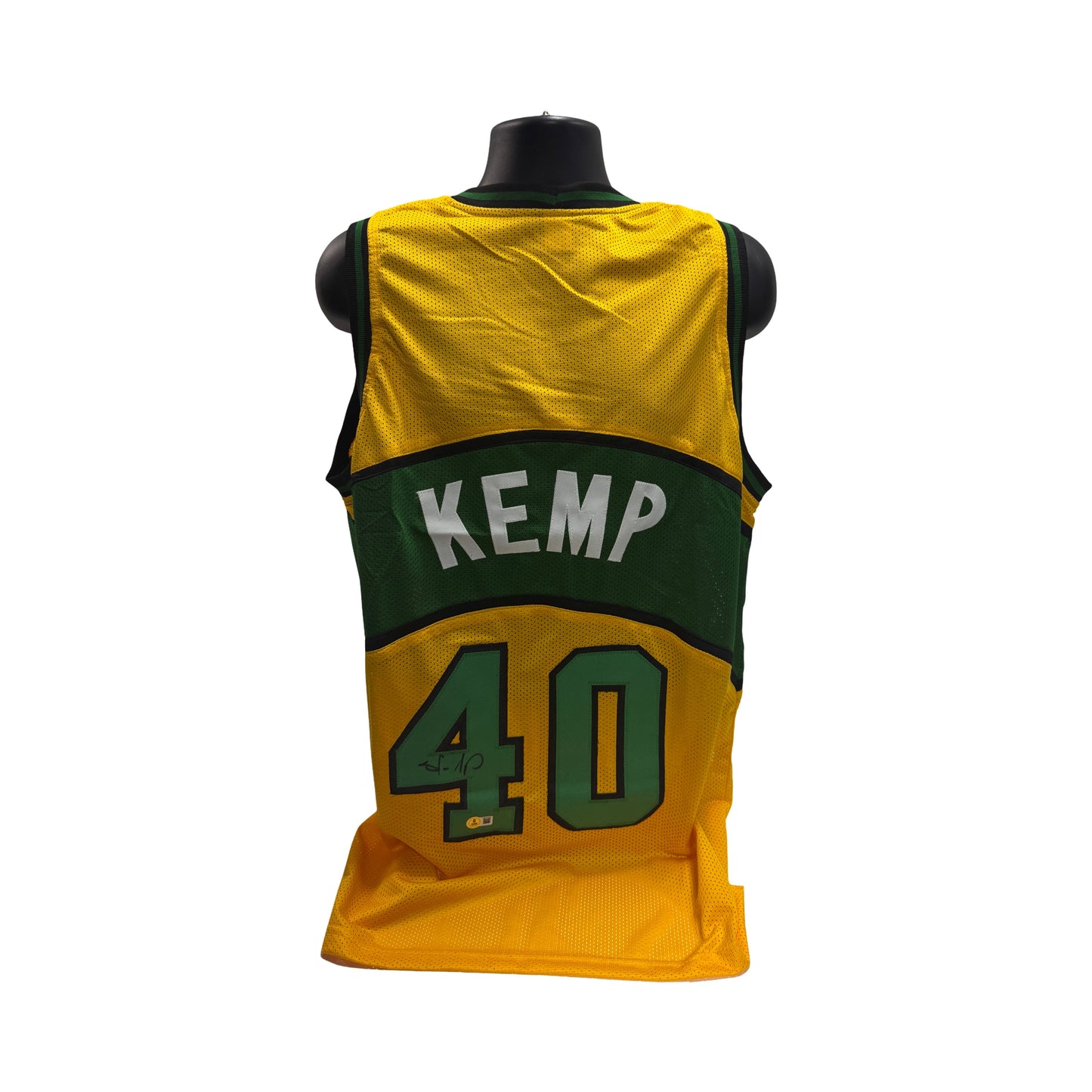 Shawn Kemp Autographed Seattle Supersonics Green Yellow Jersey Beckett