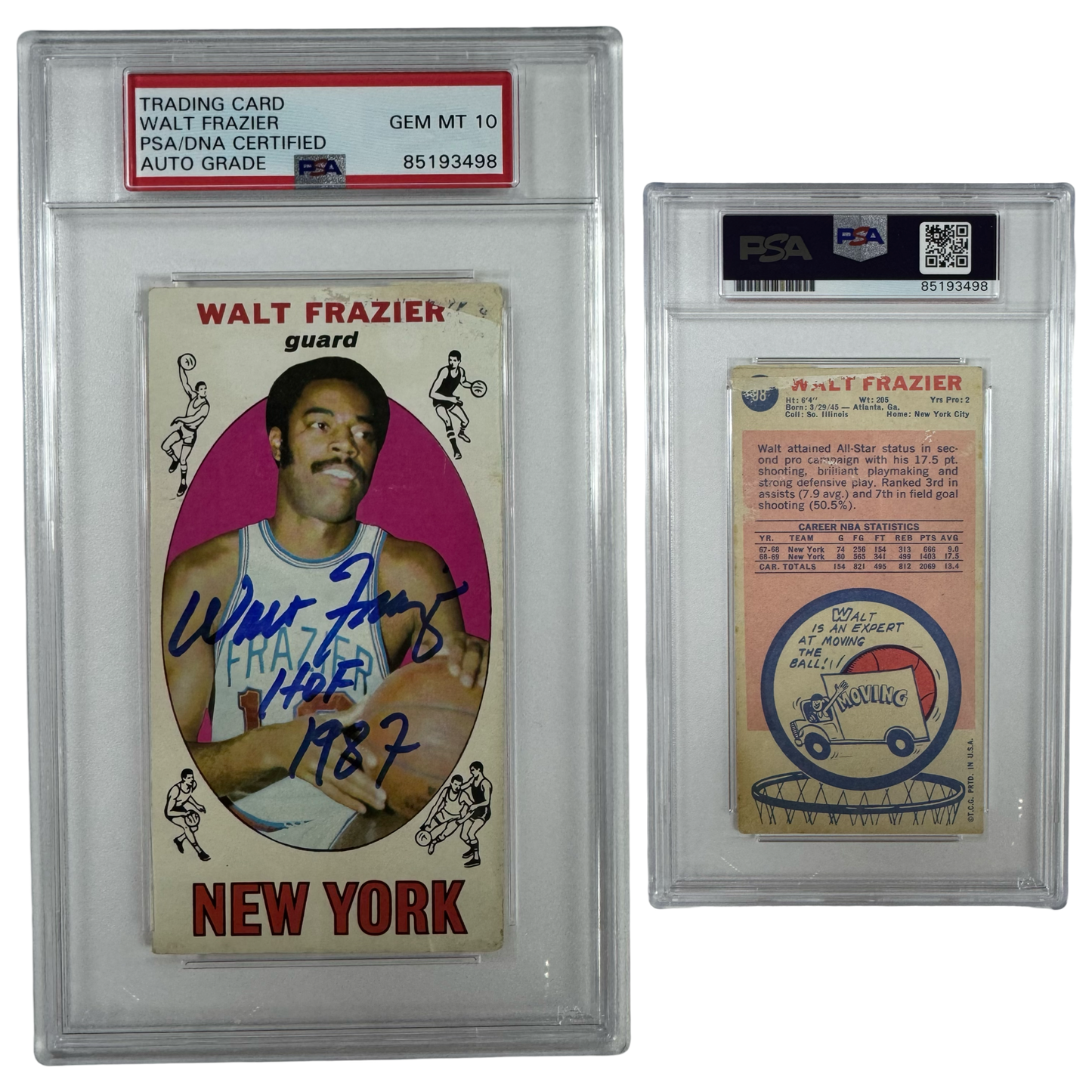 1969-70 Walt Clyde Frazier Autographed Topps #98 HOF 1987 Inscription PSA Auto GEM MT 10