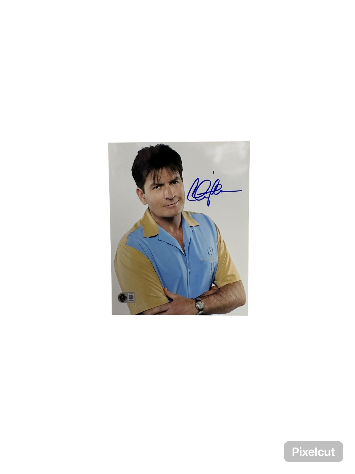 Charlie Sheen Autographed Two and a Half Men arms crossed 8x10 Beckett BAS