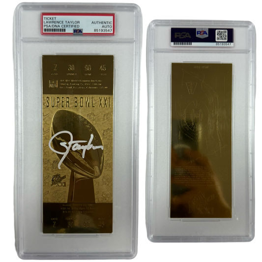 Lawrence Taylor Autographed New York Giants Super Bowl XXI Gold Ticket PSA Auto Authentic