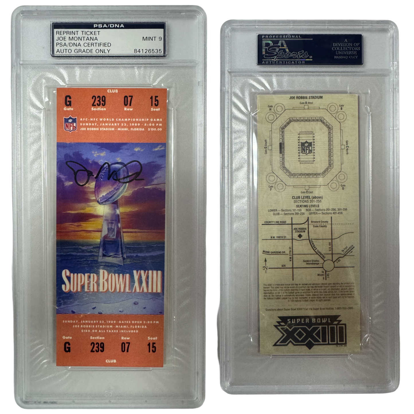 Joe Montana Autographed San Francisco 49’ers Super Bowl XXIII Reprint Ticket PSA Auto MINT 9