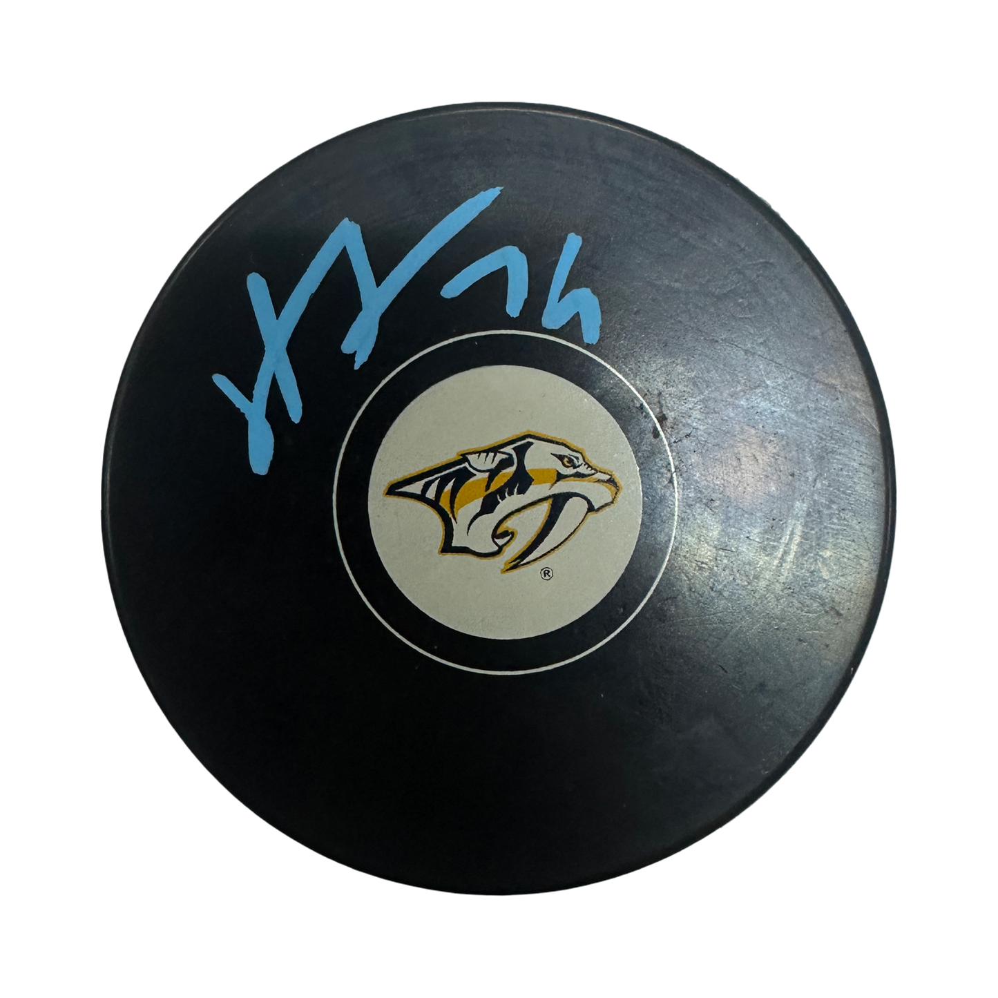 Juuse Saros Autographed Nashville Predators Logo Puck JSA