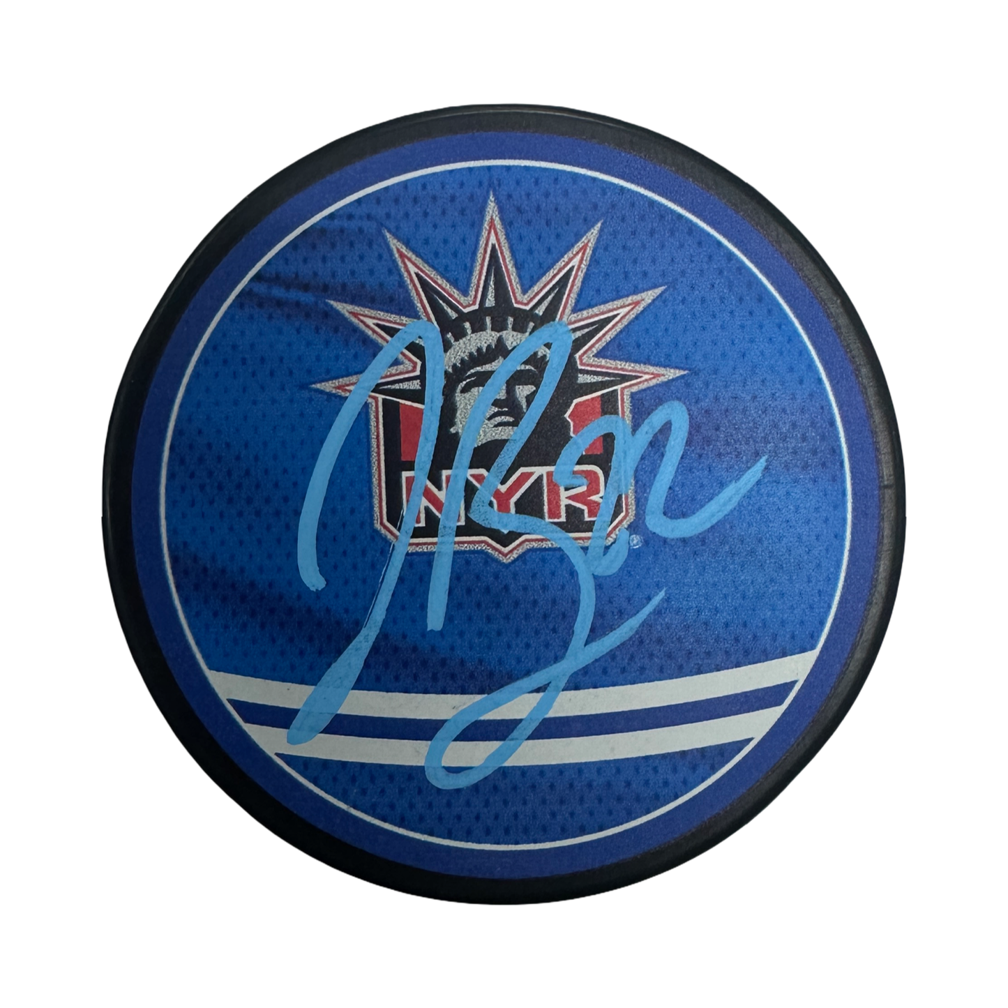 Jonny Brodzinski Autographed New York Rangers Logo Puck JSA