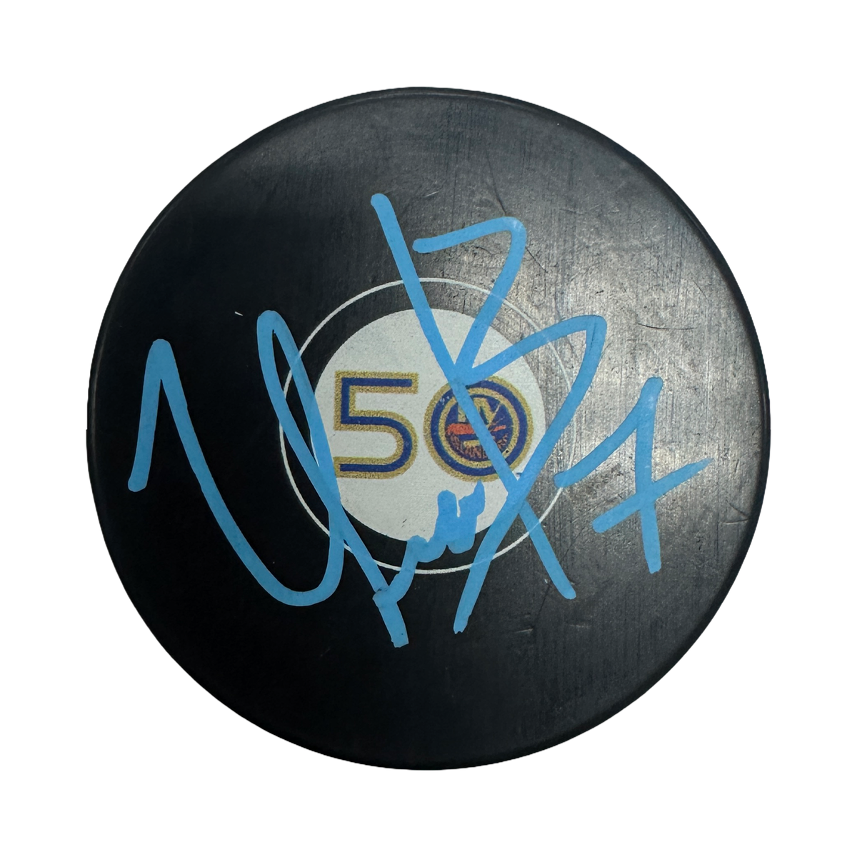 Maxim Tsyplakov Autographed New York Islanders 50th Anniversary Logo Puck JSA