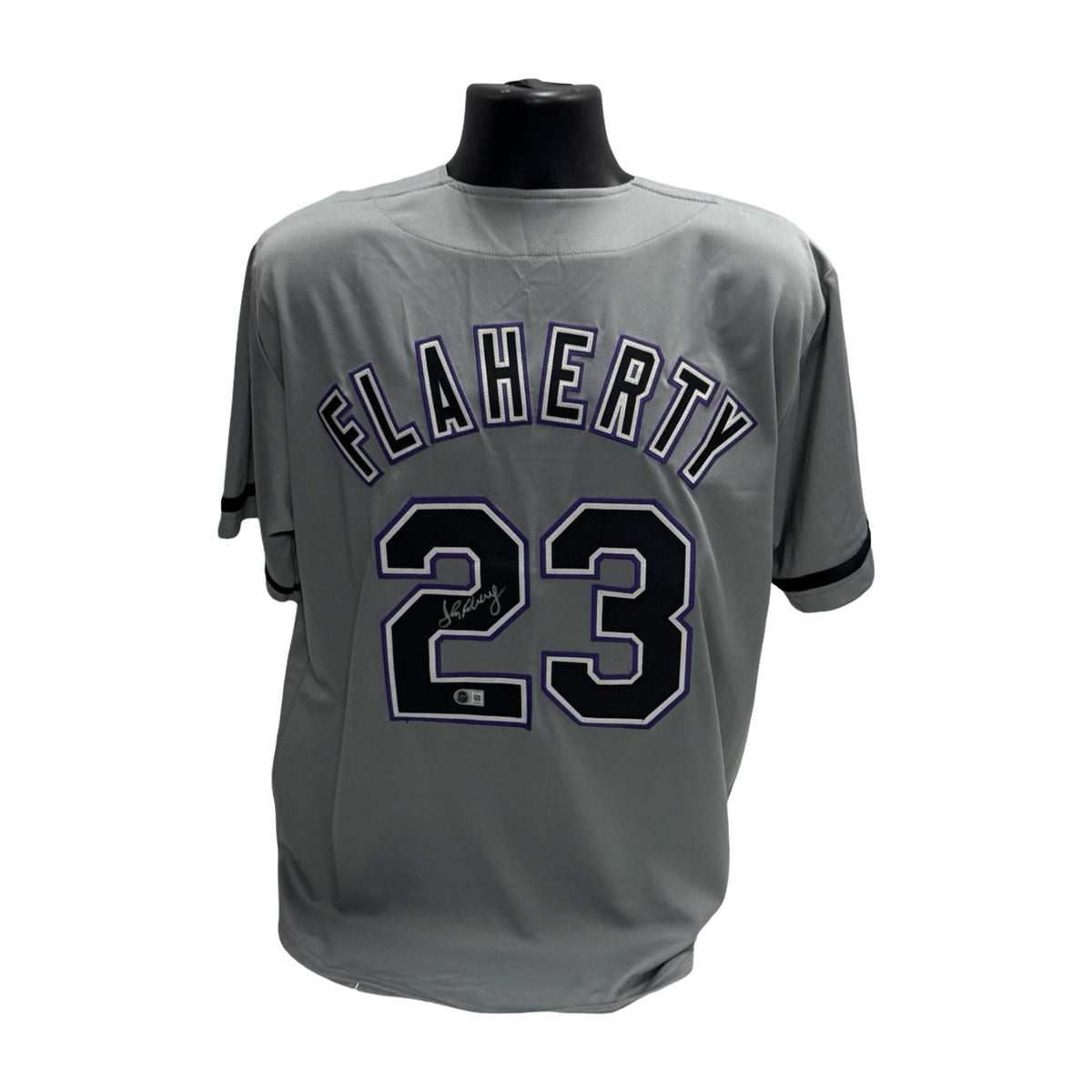 John Flaherty Autographed Tampa Bay Devil Rays Grey Jersey Beckett BAS