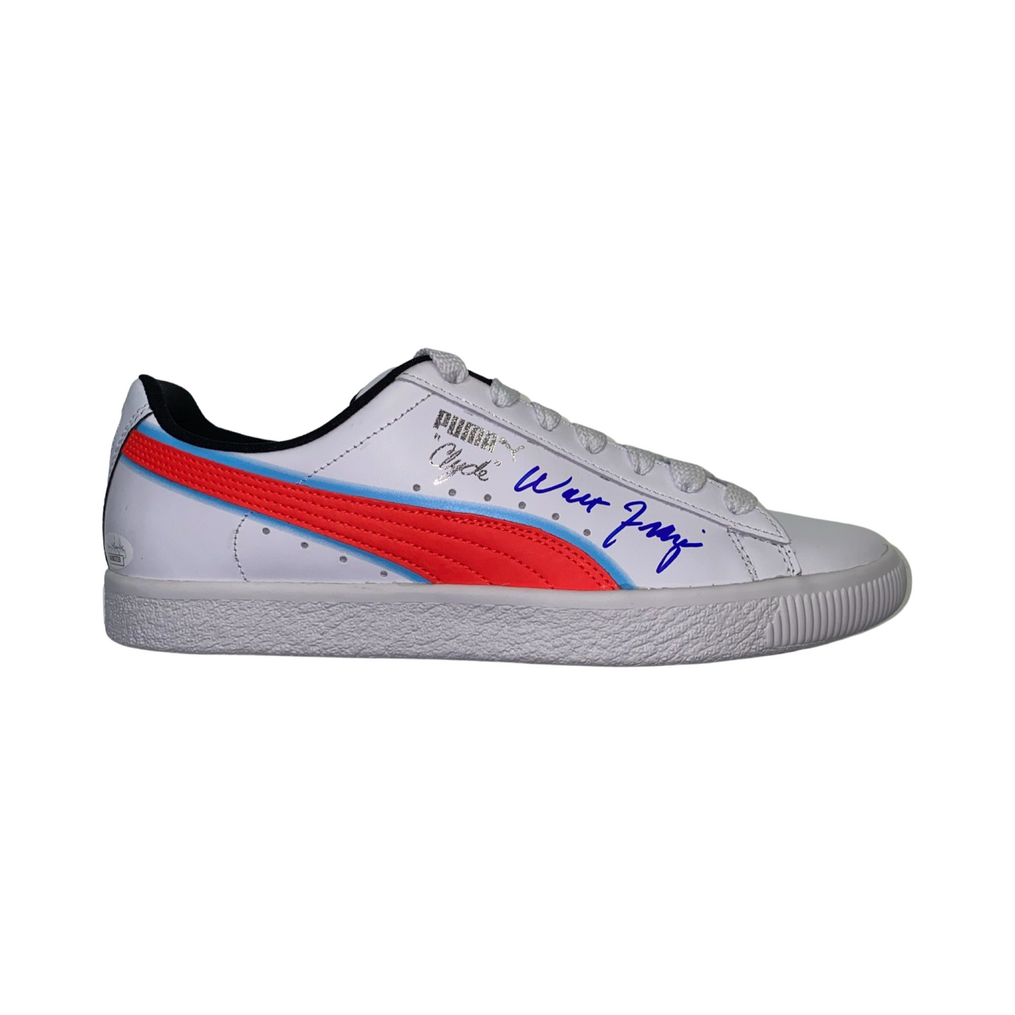 Walt Clyde Frazier Autographed New York Knicks White & Orange Puma Clyde Sneaker JSA