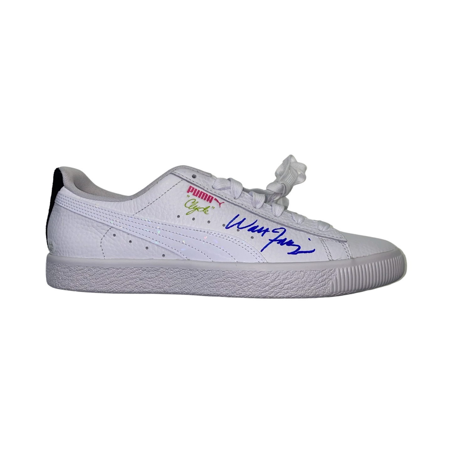 Walt Clyde Frazier Autographed New York Knicks White Puma Clyde Sneaker JSA