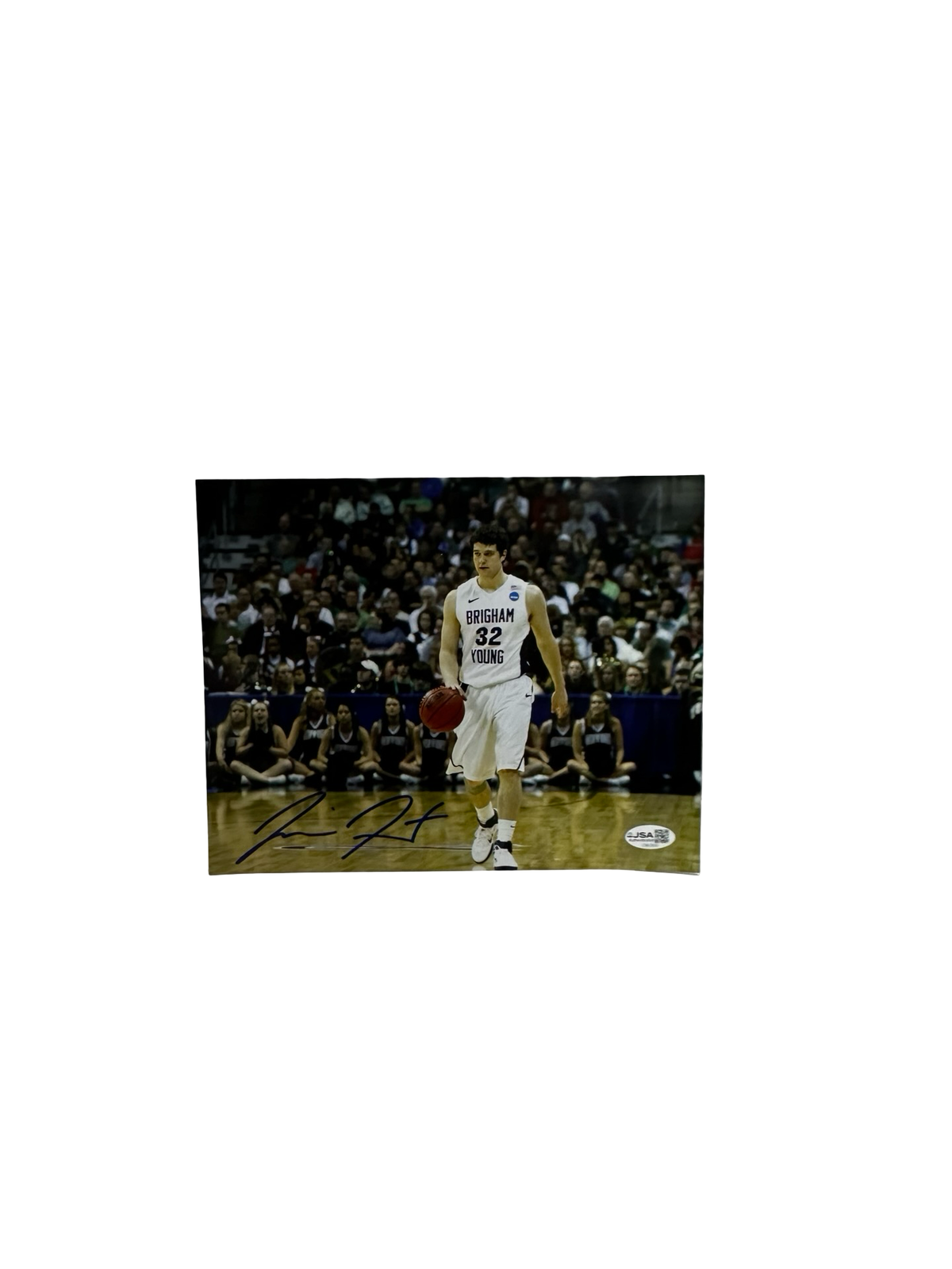 Jimmer Fredette Autographed BYU Cougars White Horizontal 8x10 JSA