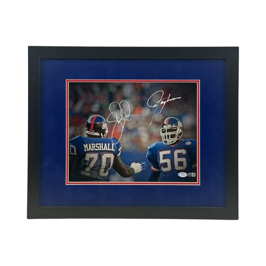 Lawrence Taylor & Leonard Marshall Autographed On Field Framed 11x14 PSA / Steiner