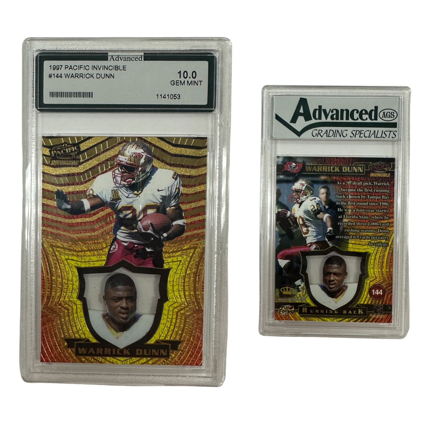 1997 Warrick Dunn Pacific Invincible #144 AGS 10 GEM MINT