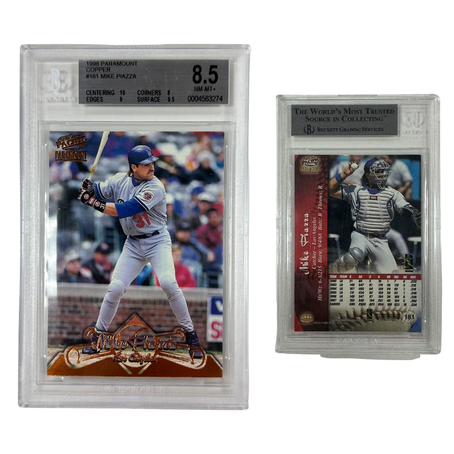 1998 Mike Piazza Paramouth Pacific Copper #181 Beckett 8.5 NM-MT