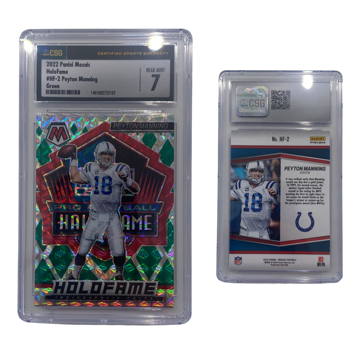 2022 Peyton Manning Panini Mosaic HoloFame Green #HF-2 CSG 7 NM