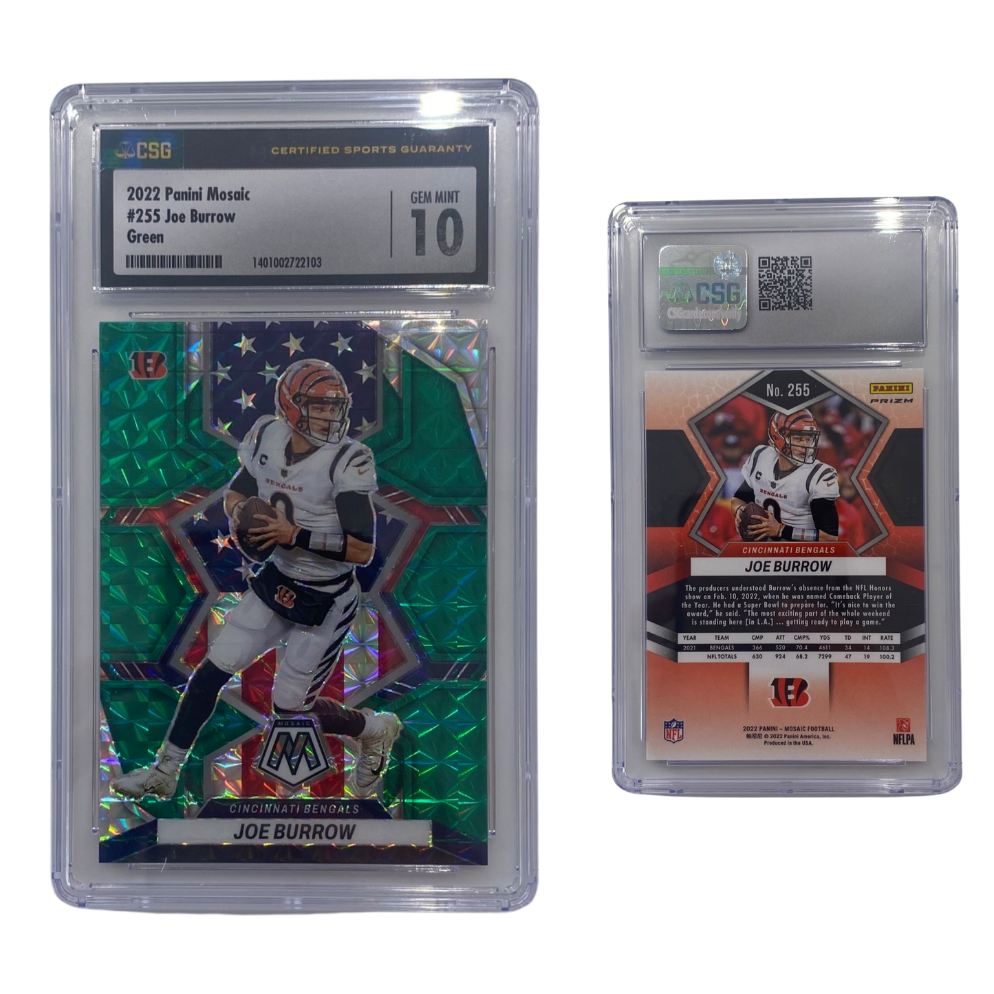 2022 Joe Burrow Panini Mosaic Green #255 CSG 10 GEM MINT
