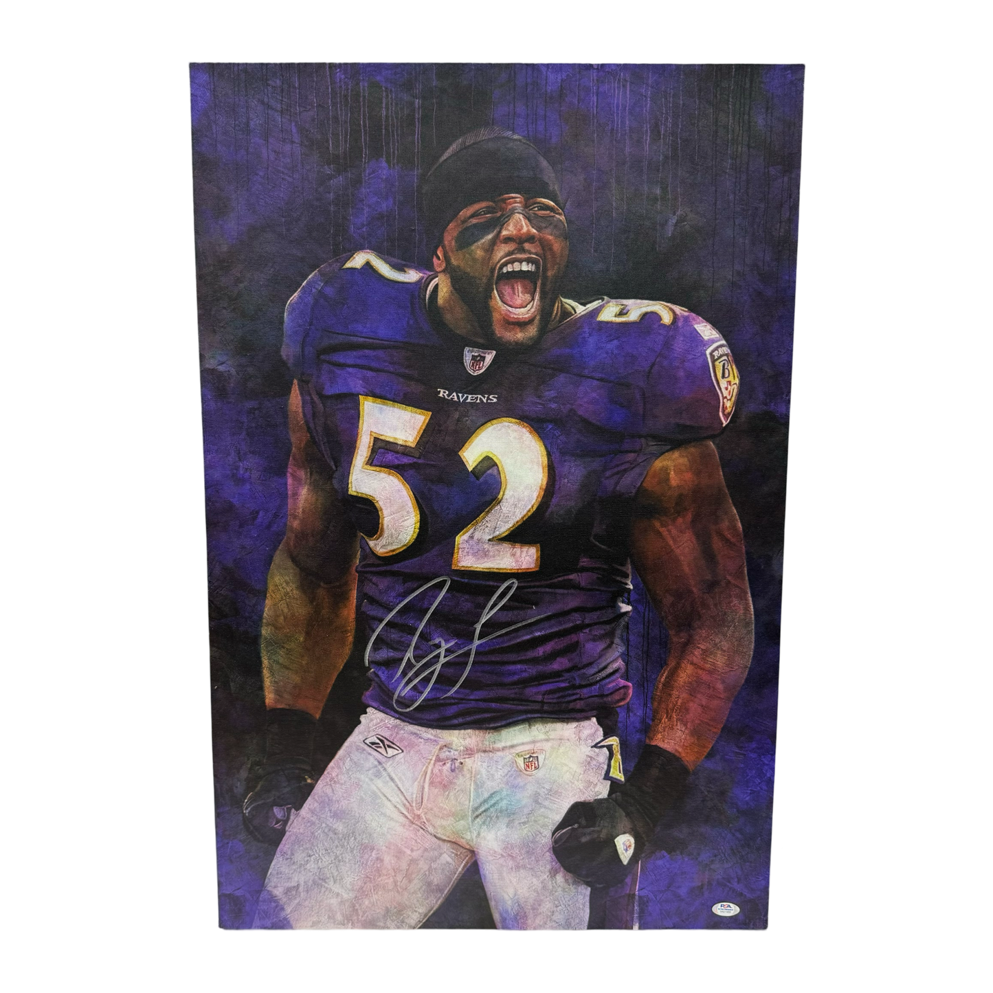 Ray Lewis Autographed Baltimore Ravens 20x30 Canvas PSA