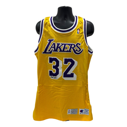 Magic Johnson Autographed Los Angeles Lakers Yellow Champion Pro Cut Authentic Jersey Upper Deck UDA